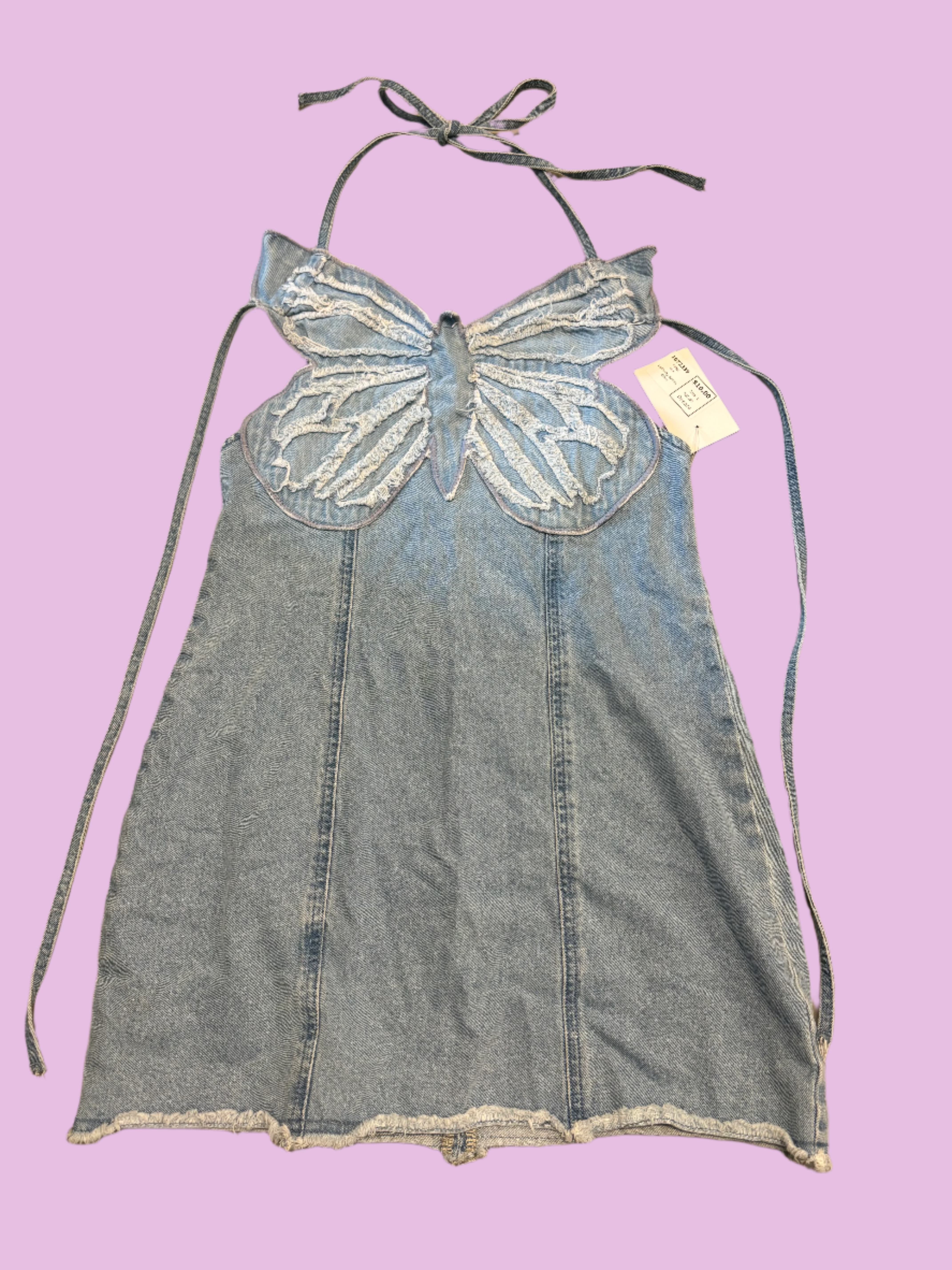 blue cider butterfly denim dress, L