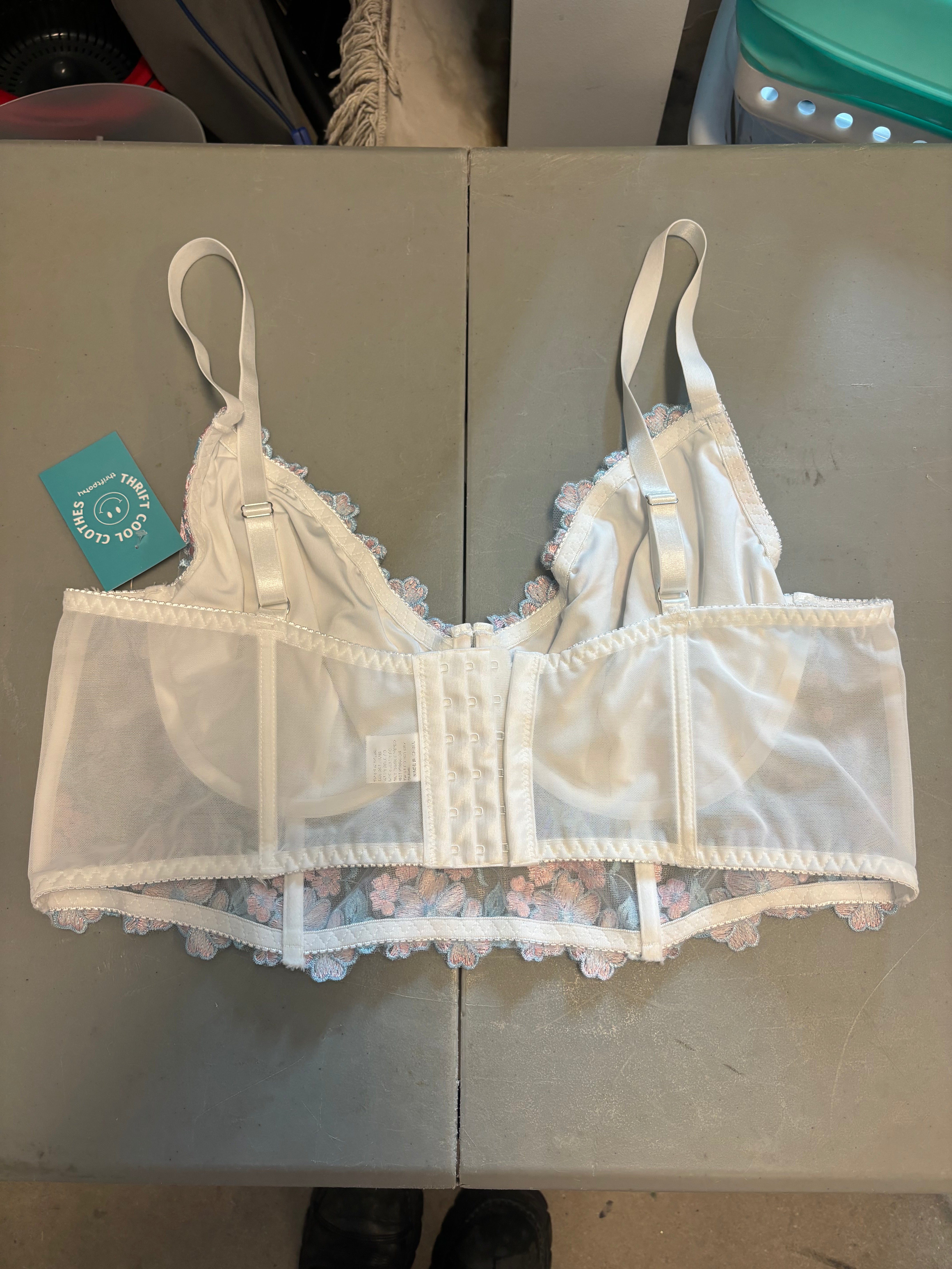 white pink blue floral corset top, 4x