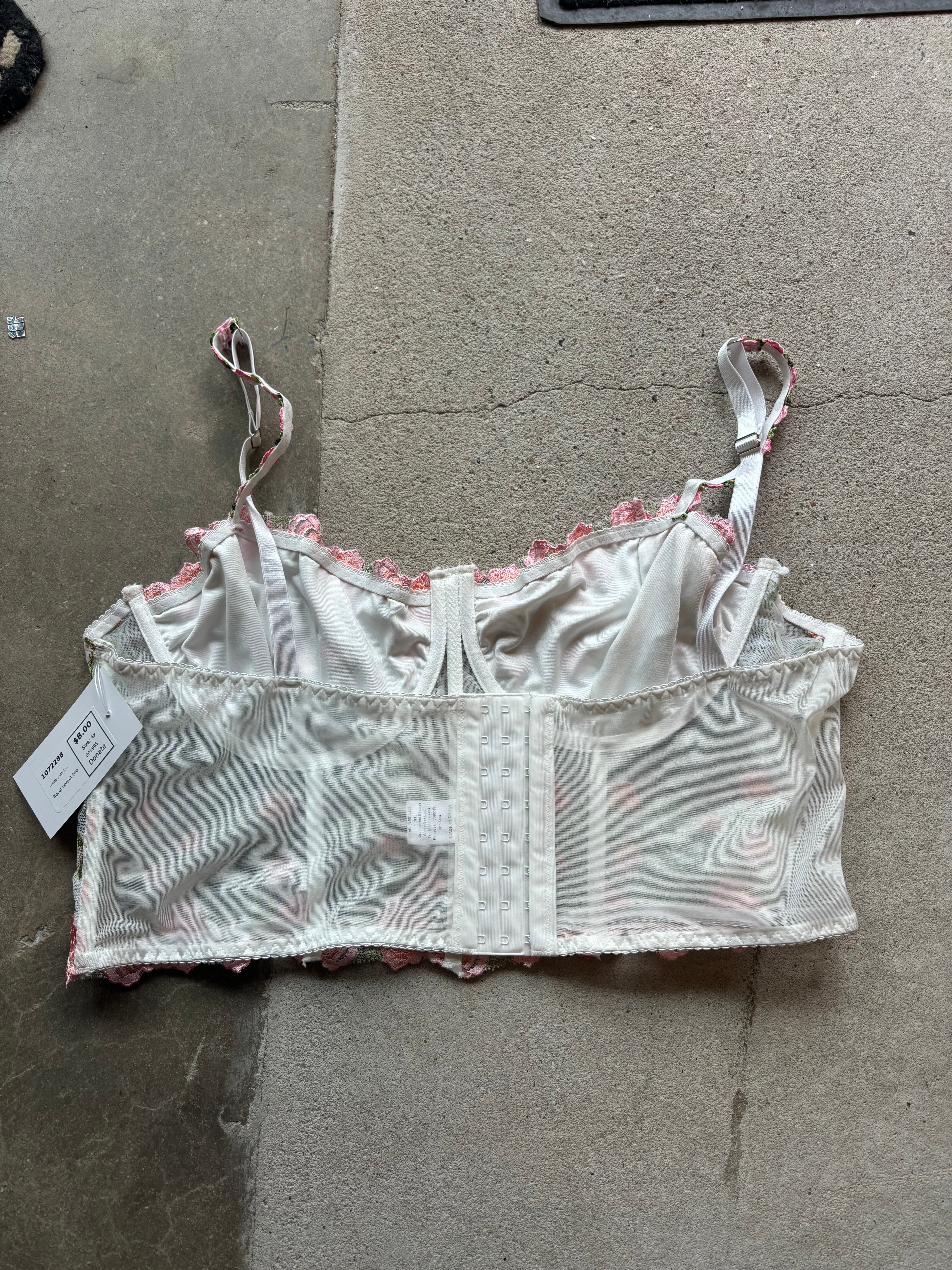 white pink green floral corset top, 4x