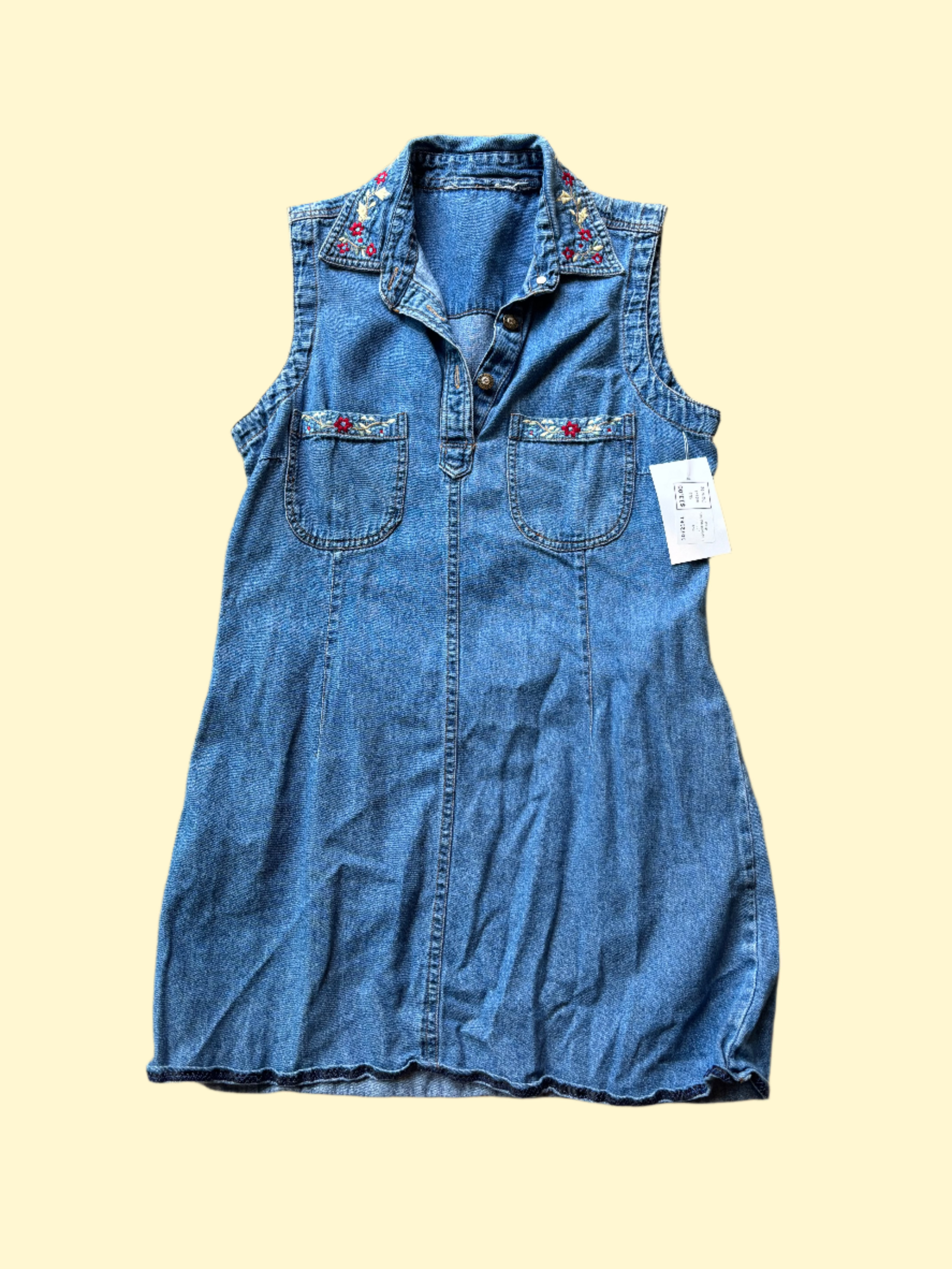 blue denim embroidered mini dress