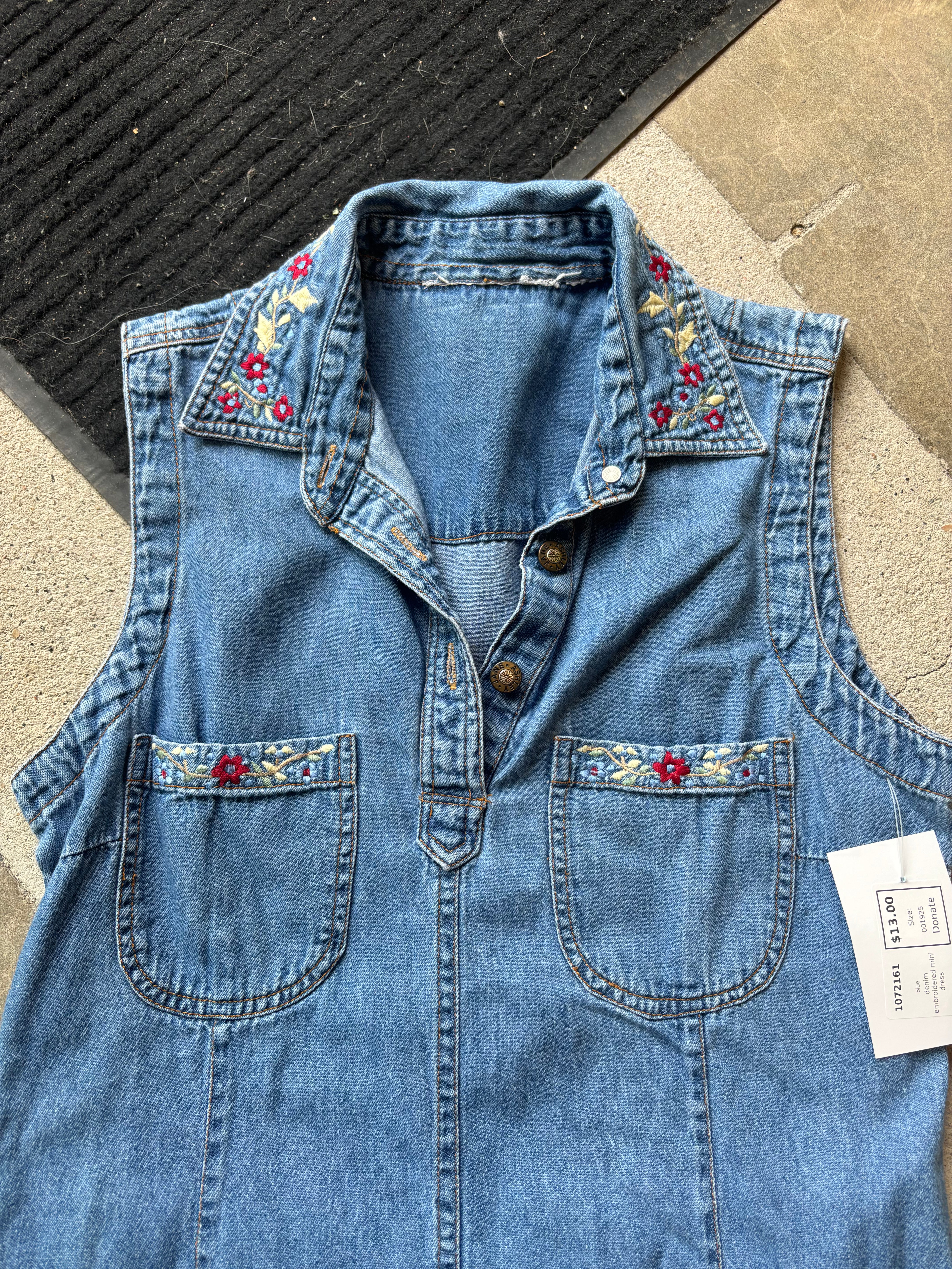 blue denim embroidered mini dress