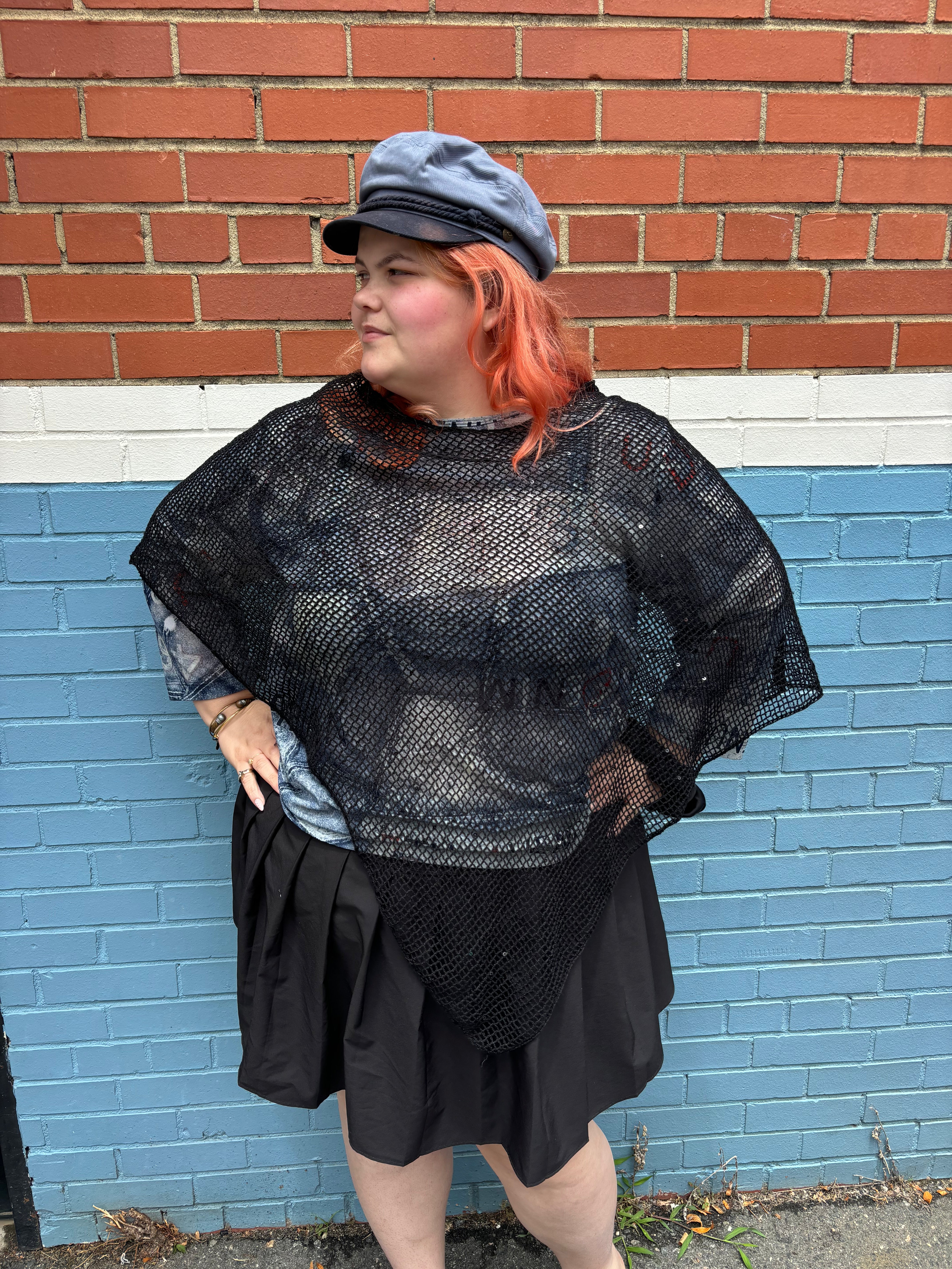 black fishnet poncho