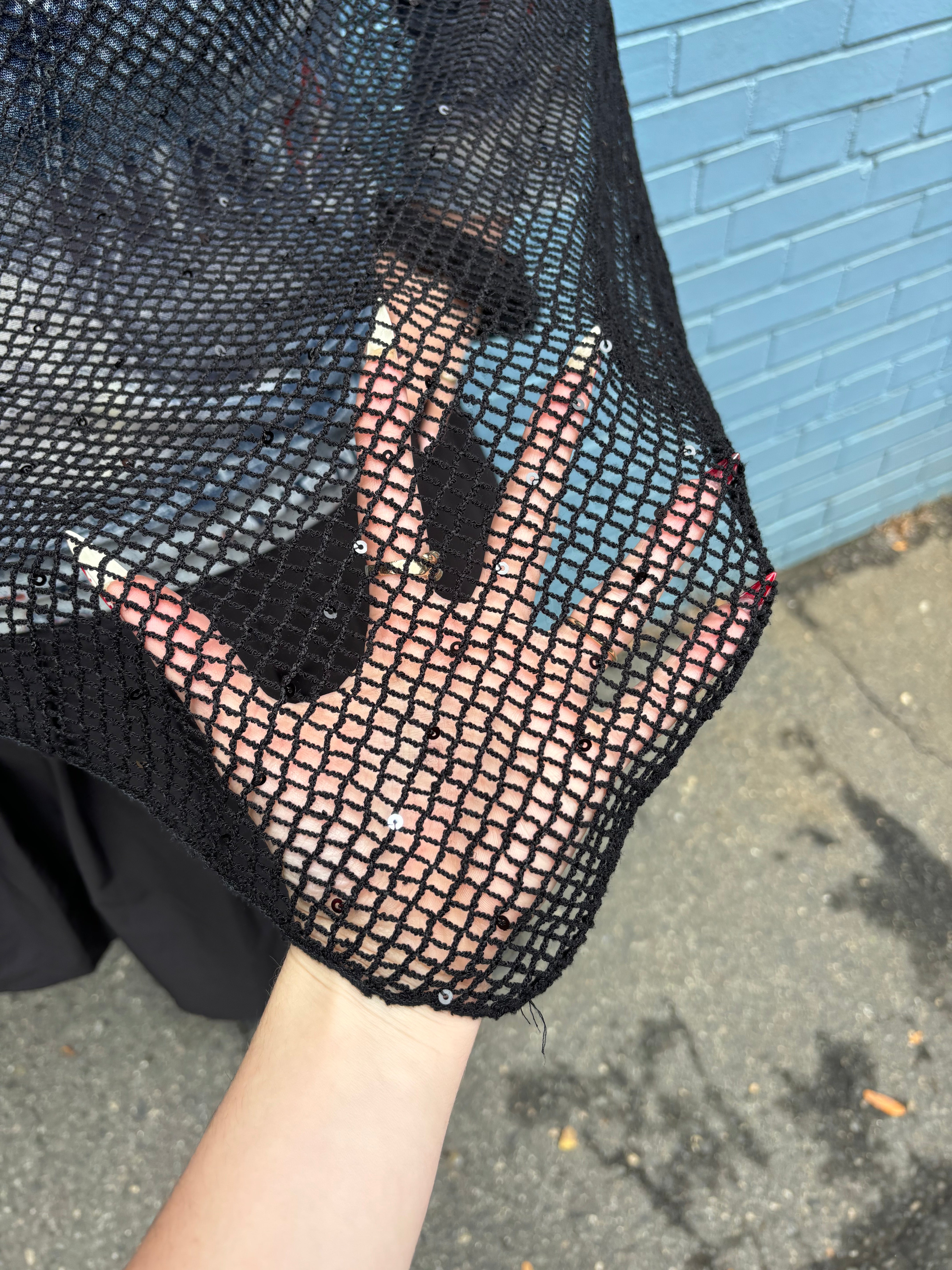 black fishnet poncho