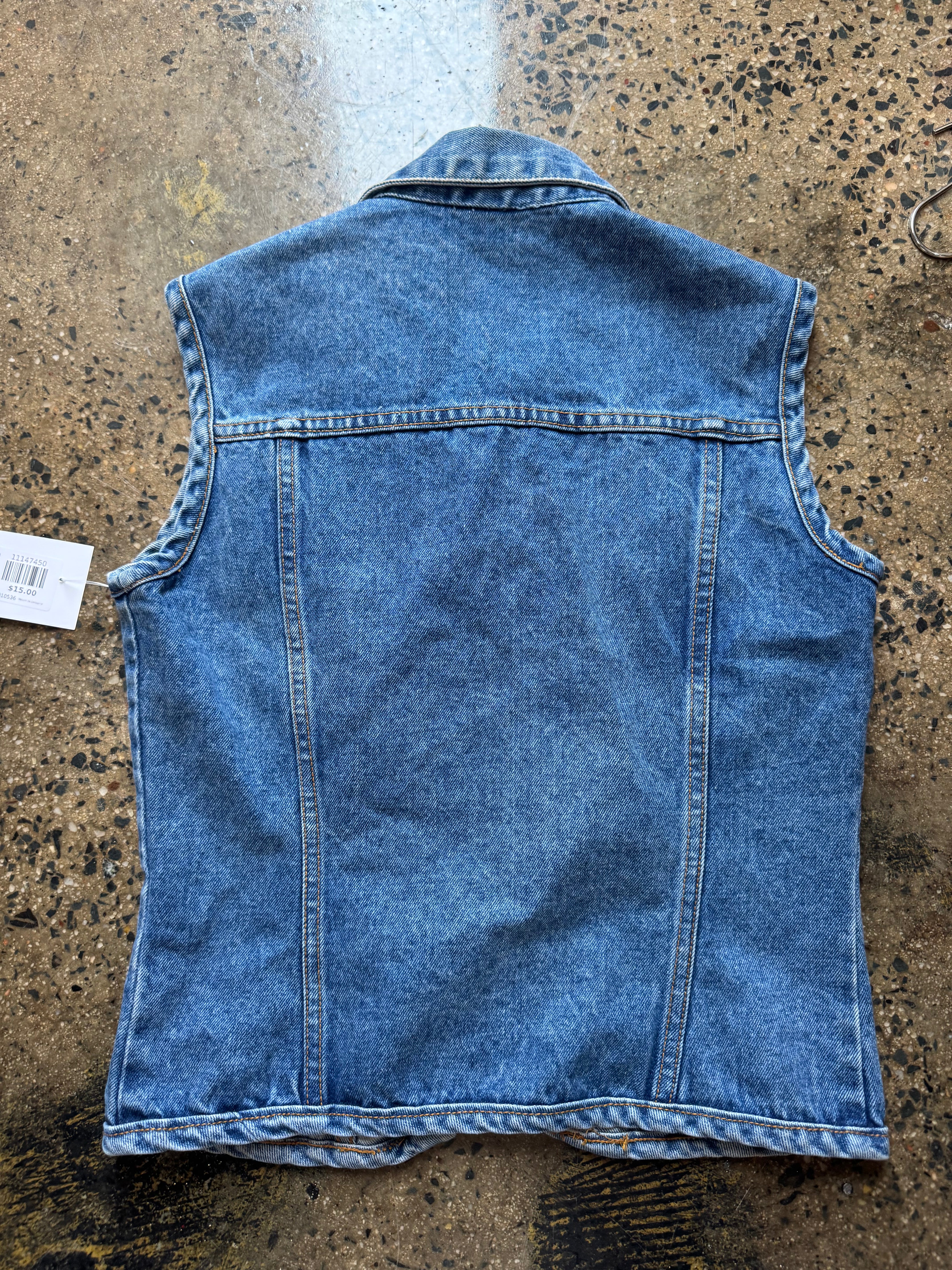 blue cristina vtg zip denim vest, L