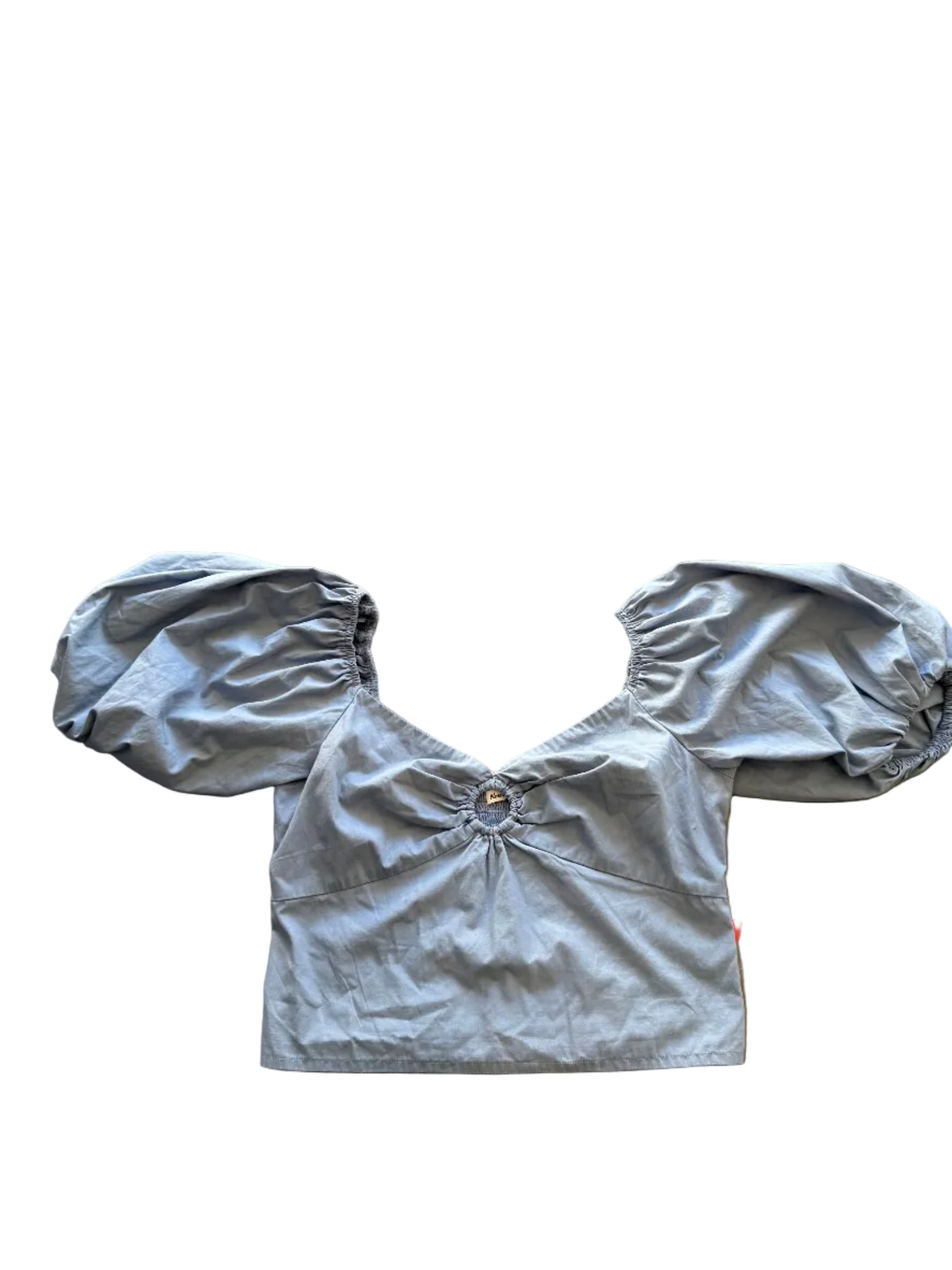 blue abercrombie balloon sleeve top w keyhole, m