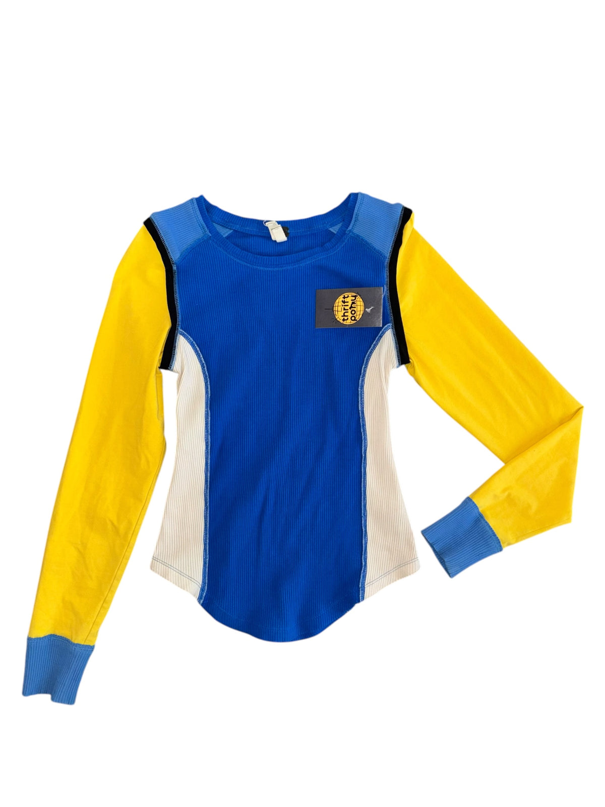 blue yellow white we the free patchwork ribbed ls, s