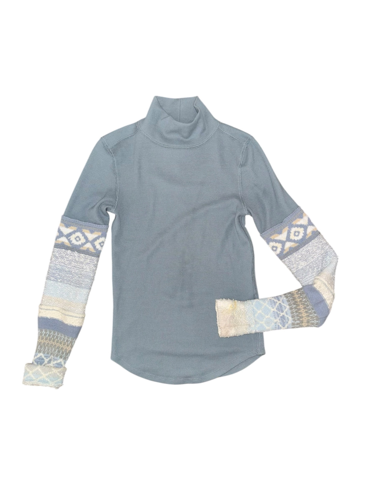 blue multi we the free waffle knit turtle neck sweater sleeve detail, xs