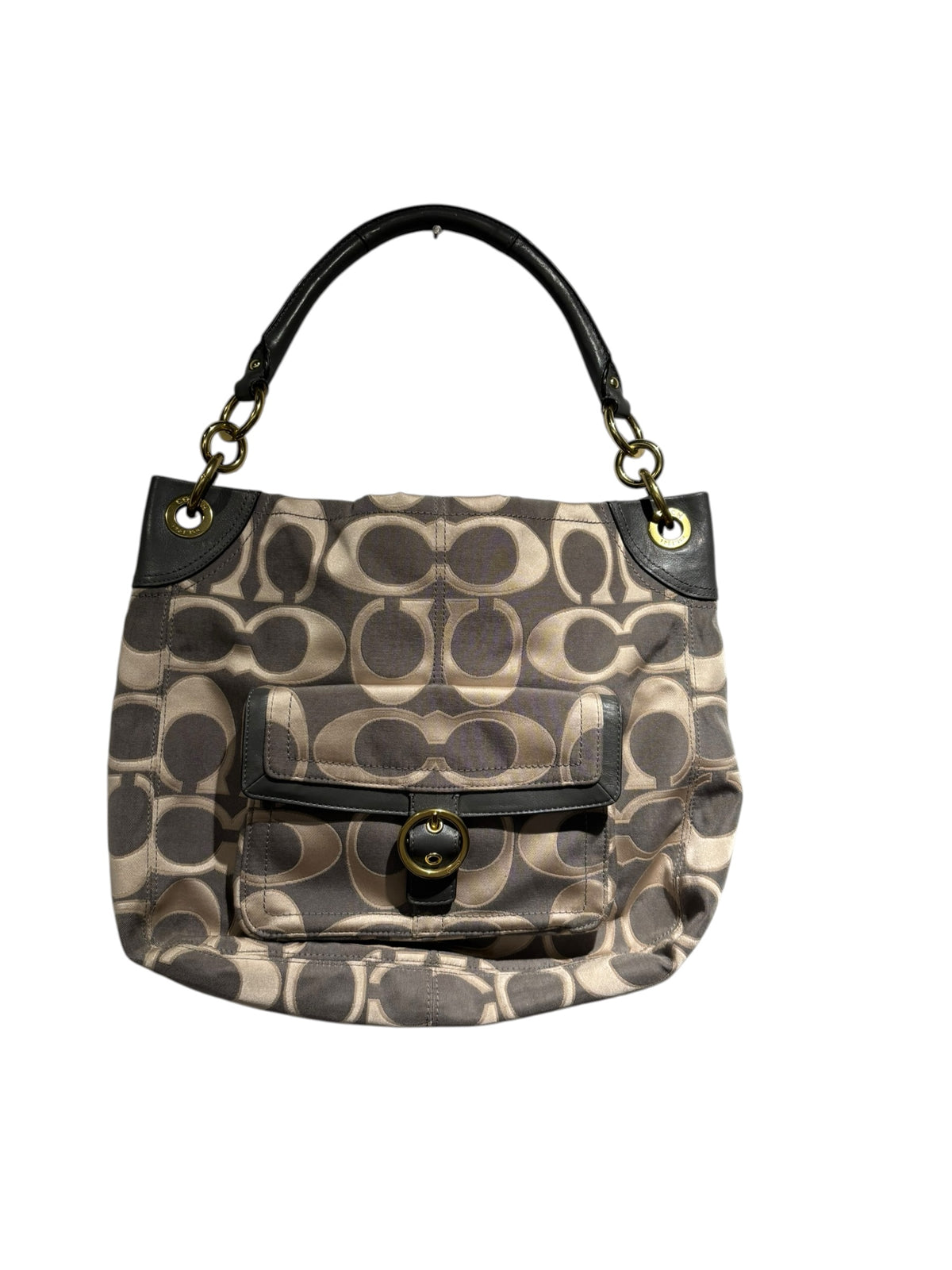gray gold Coach Penelope Signature Jacquard Hobo Bag
