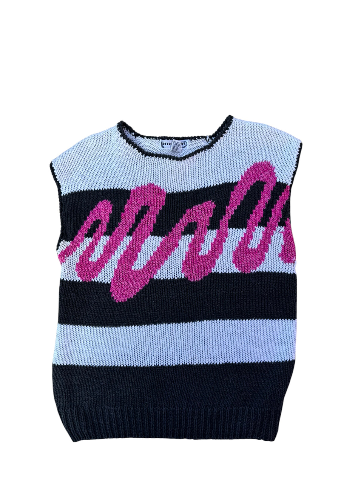 black white pink retrospective striped squiggly sweater vest, m