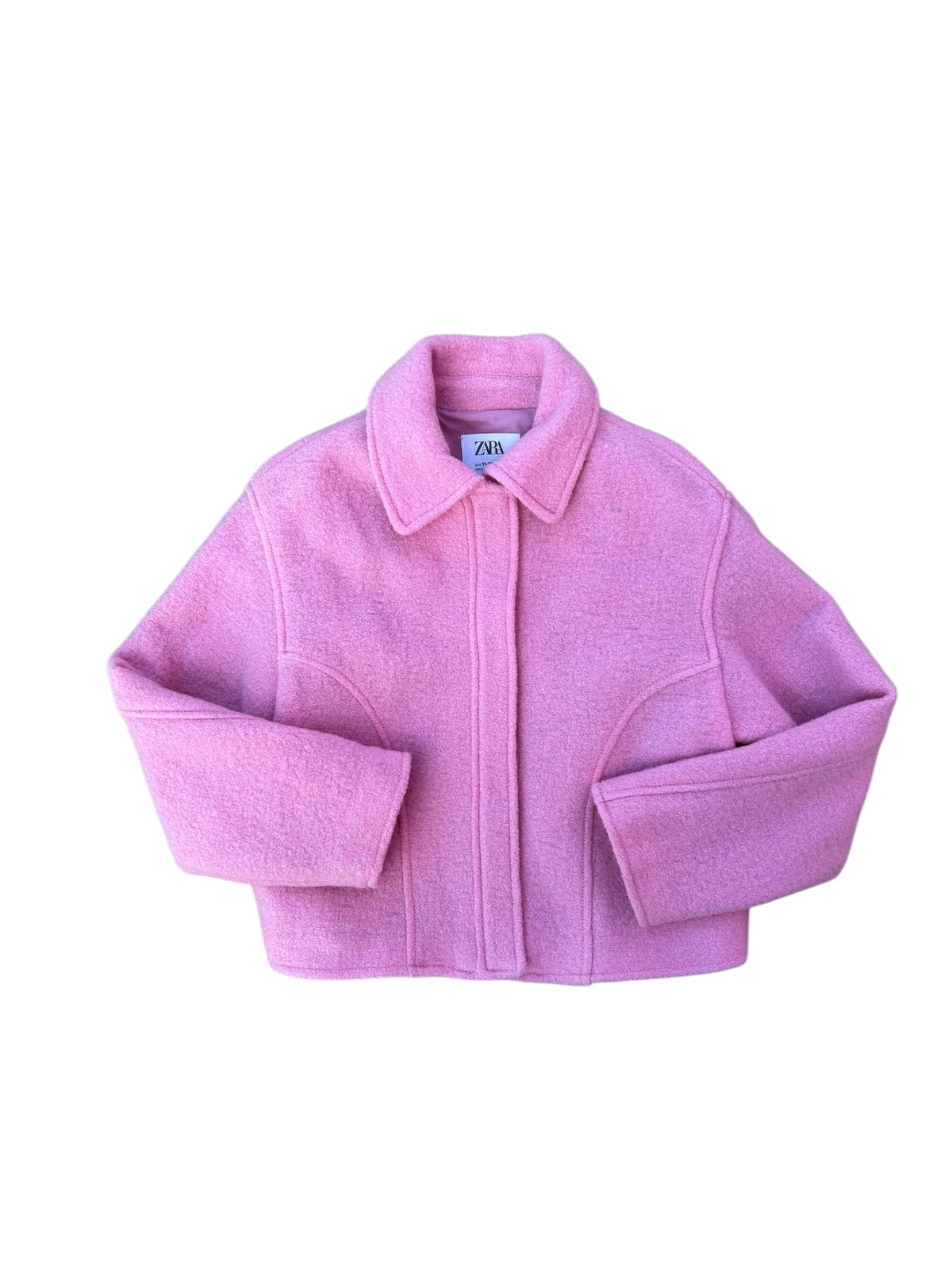 pink zara faux wool shacket, youth 11/12