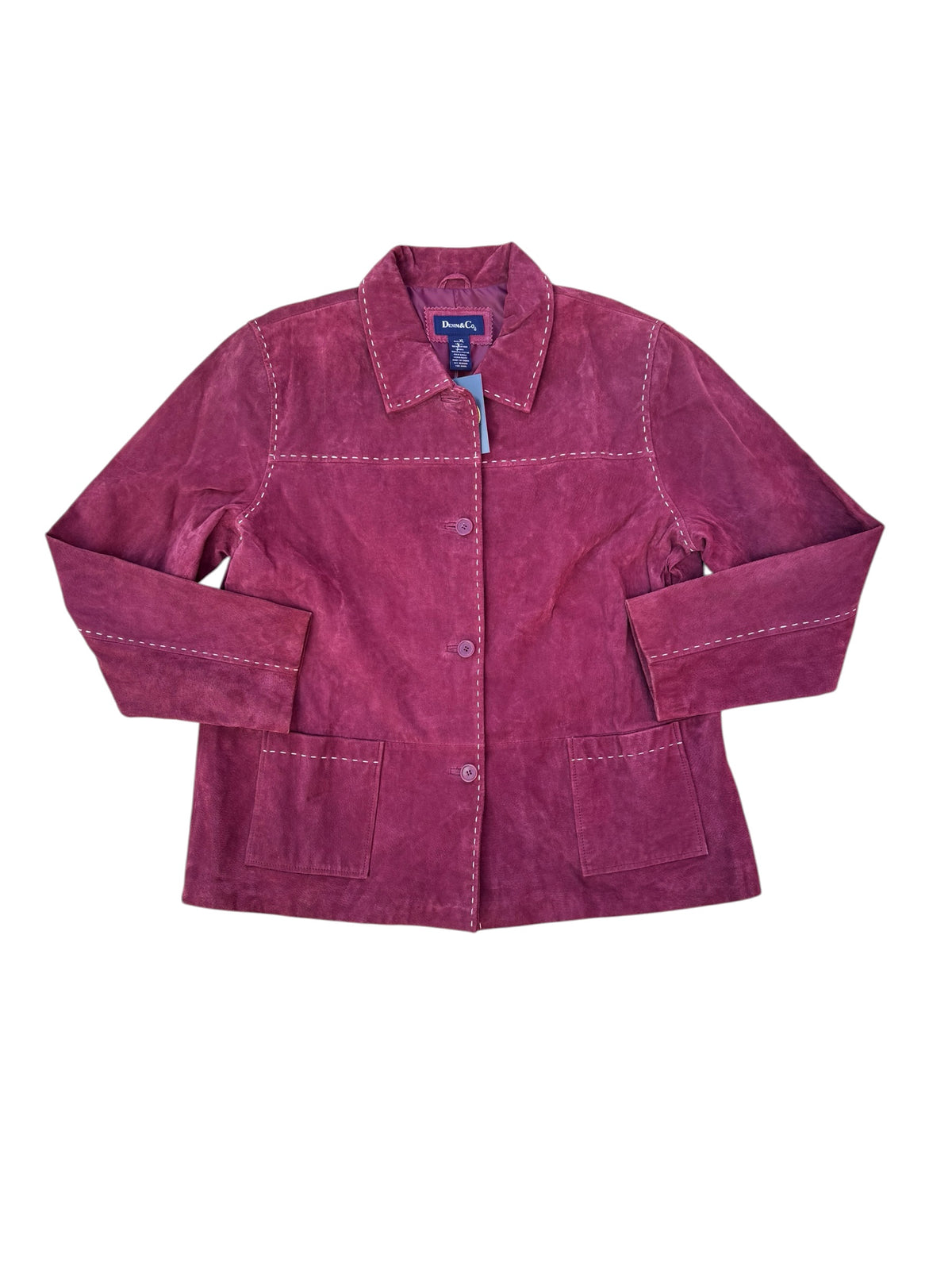 maroon denim & co stitch lined leather jacket, XL