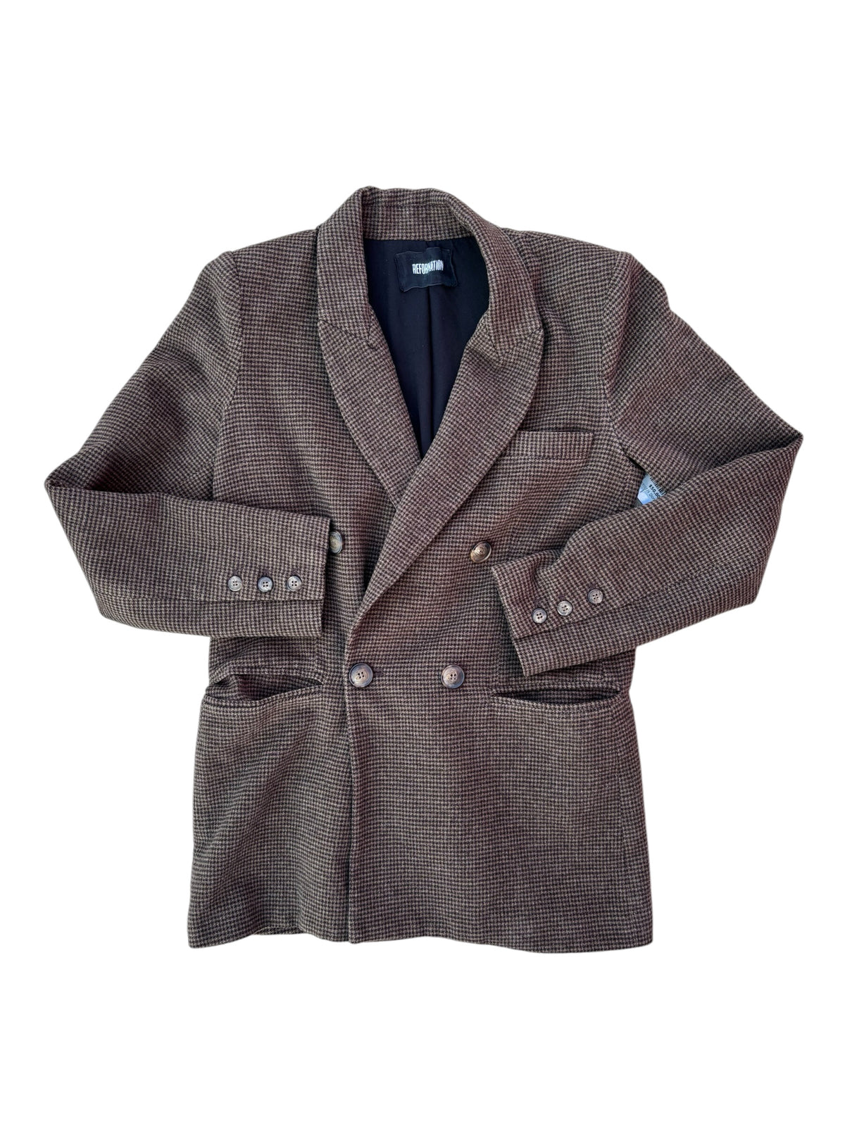 brown and black reformation Plaid button down jacket, m