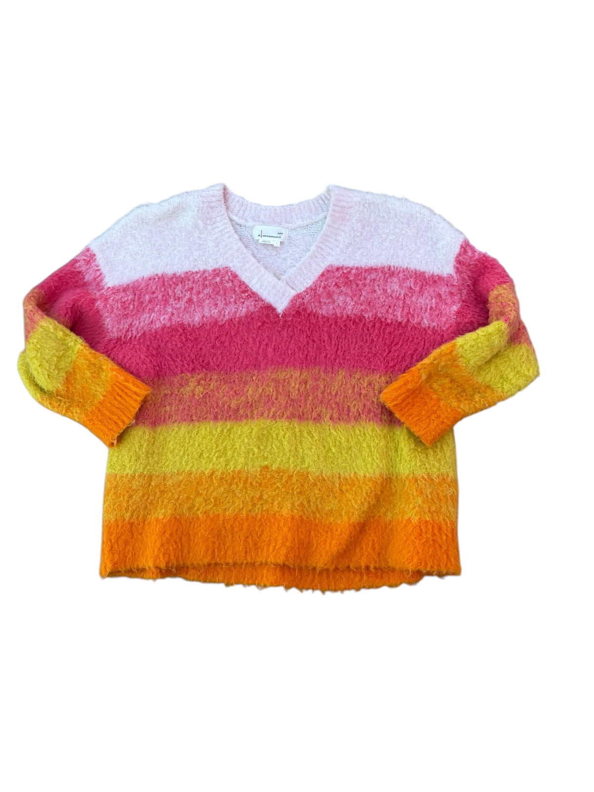 pink orange anthropologie colorblock fuzzy sweater, L