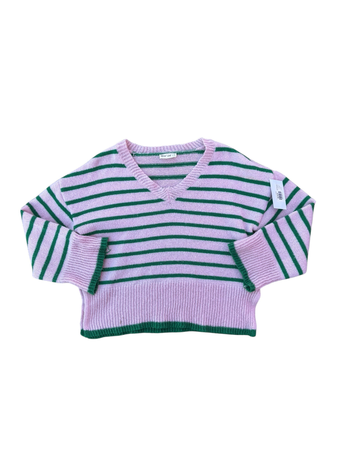 pink green new in striped cutie knit sweater, s