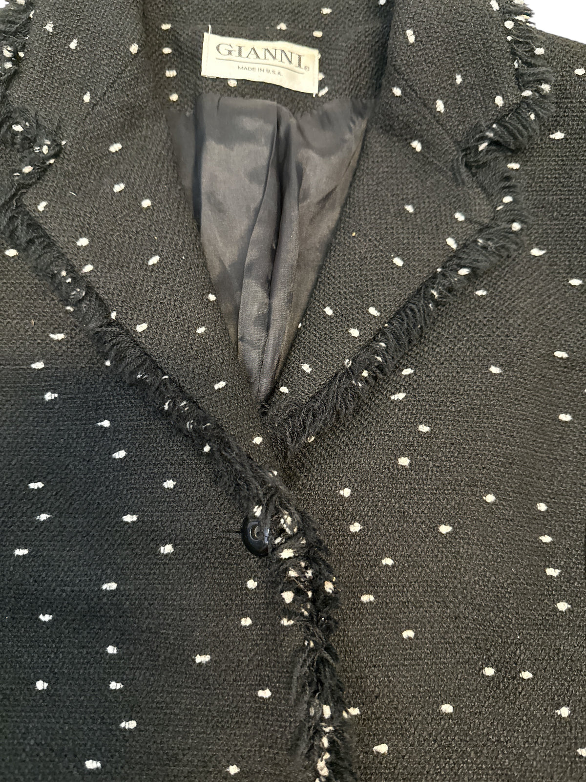 Black white Gianni Polka dot fringe trim blazer, 8