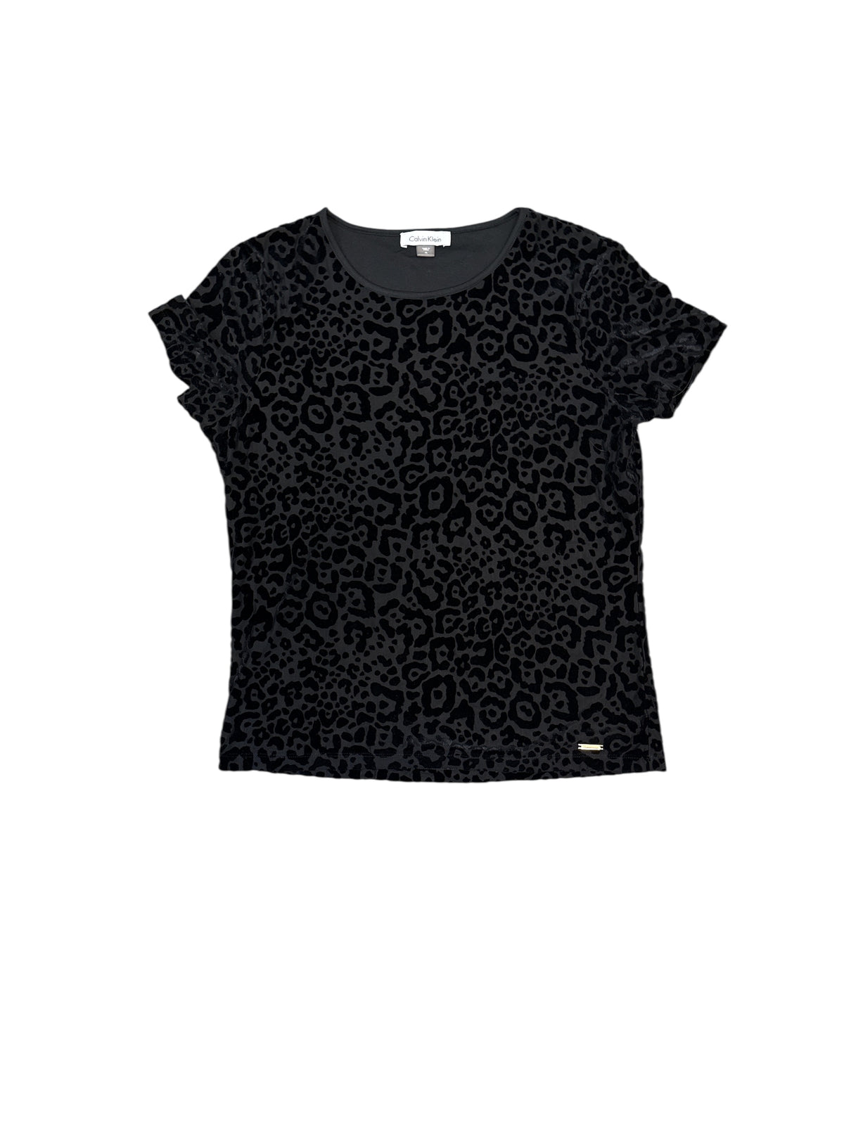 black calvin klein velour animal print top, m