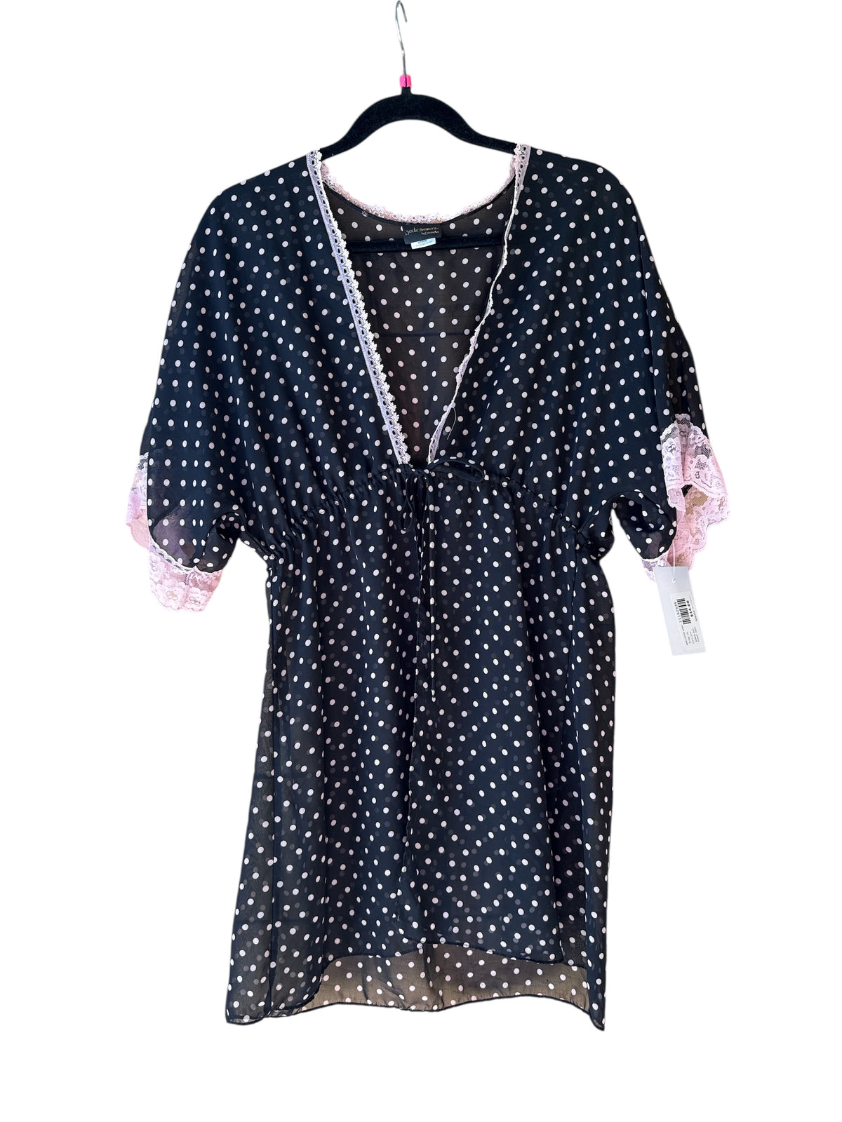 black pink seductive wear polka dot mesh robe, m