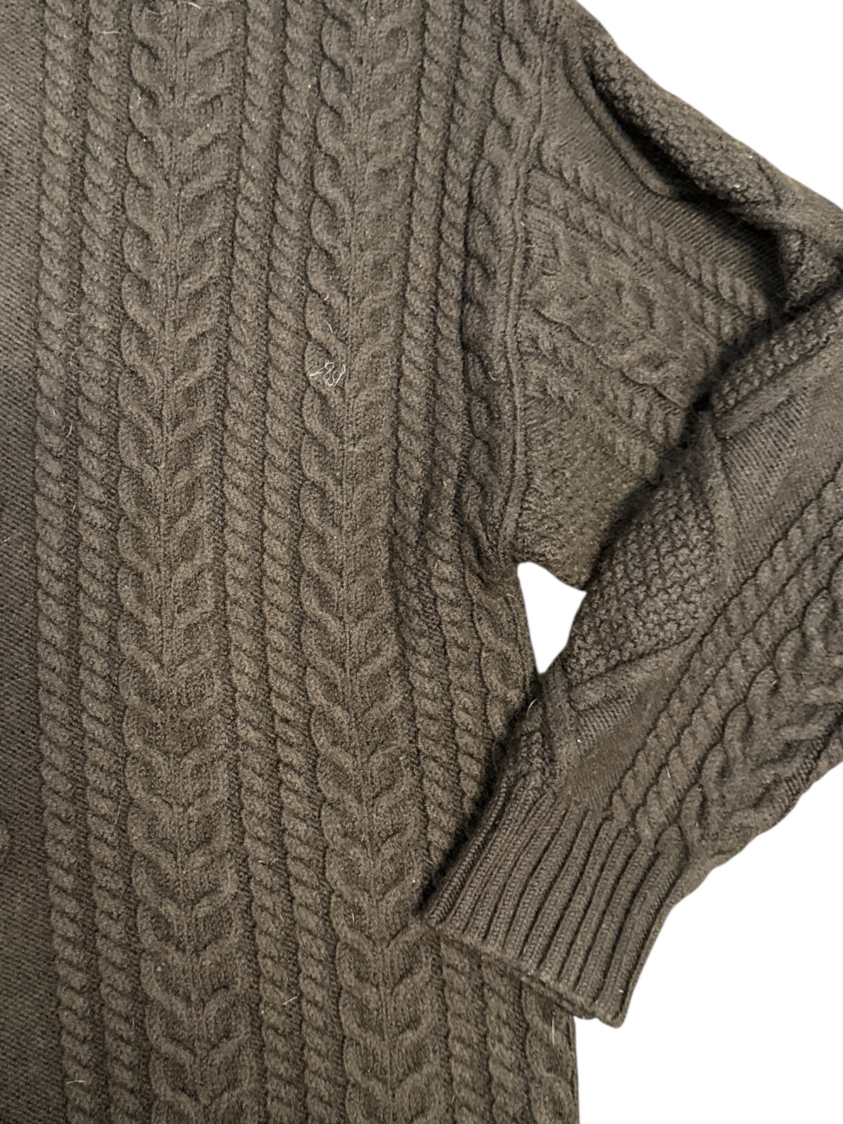 brown aritzia cable knit wool sweater, s
