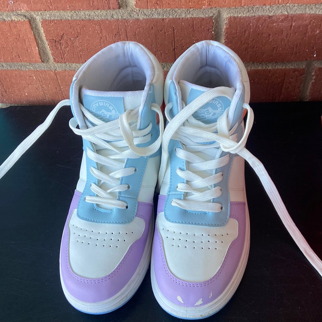 white multi pastels Pony City wings high top sneakers, 7.5