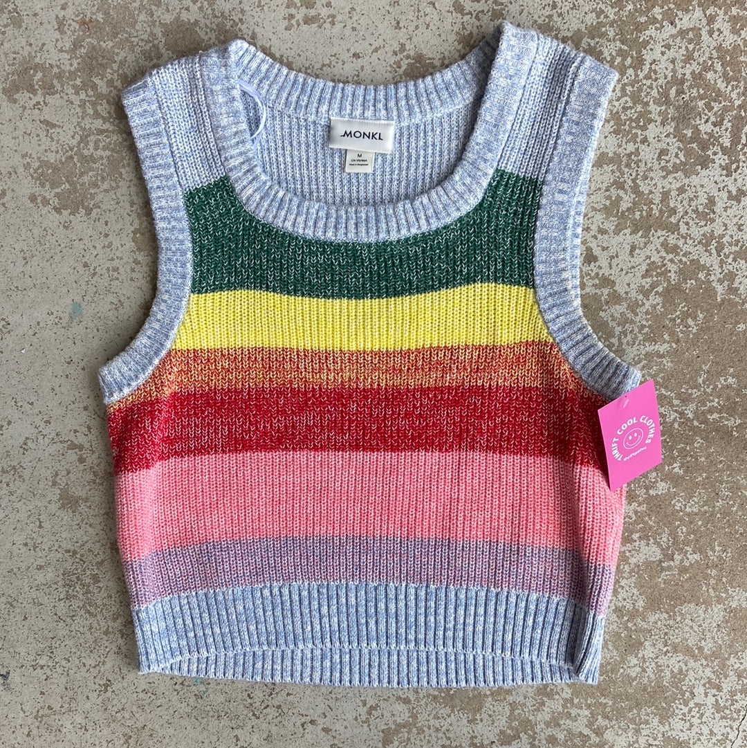 Rainbow Monki Knit sweater vest, M