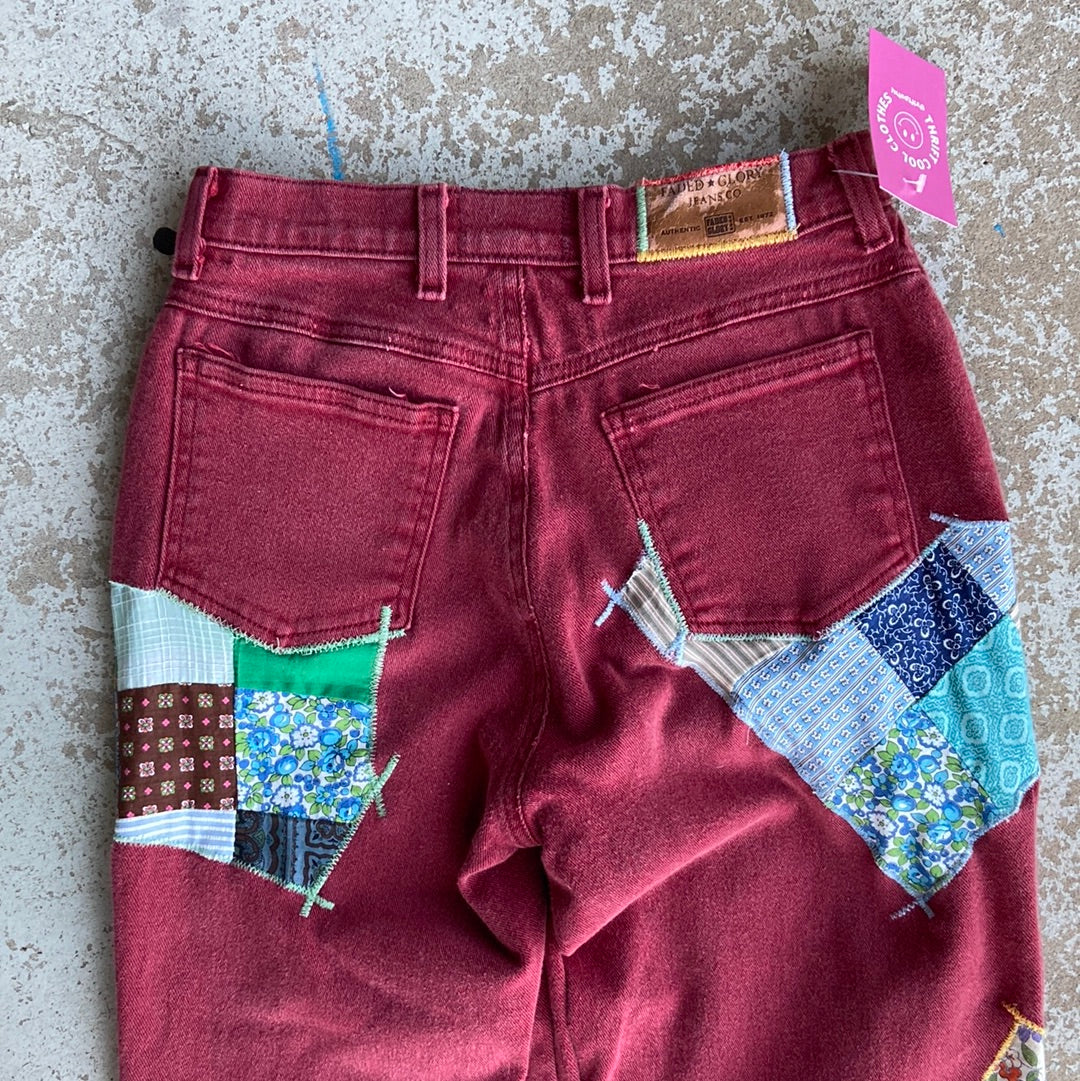 maroon mare upcycled patchwork pants, 6