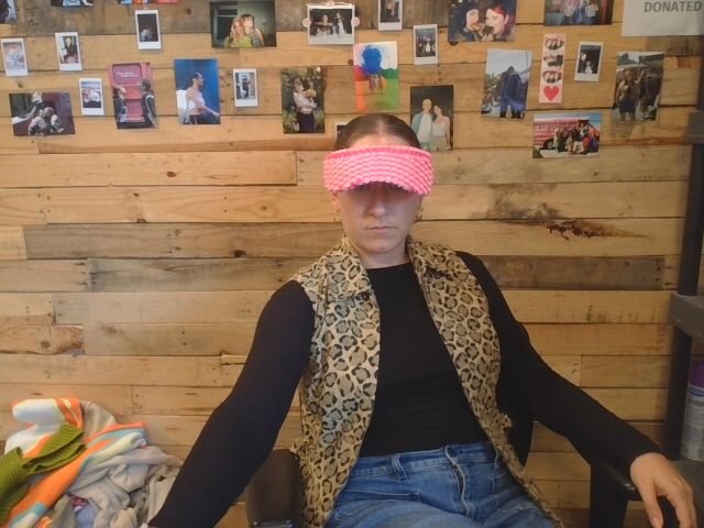 pink red fuzzy checker visor