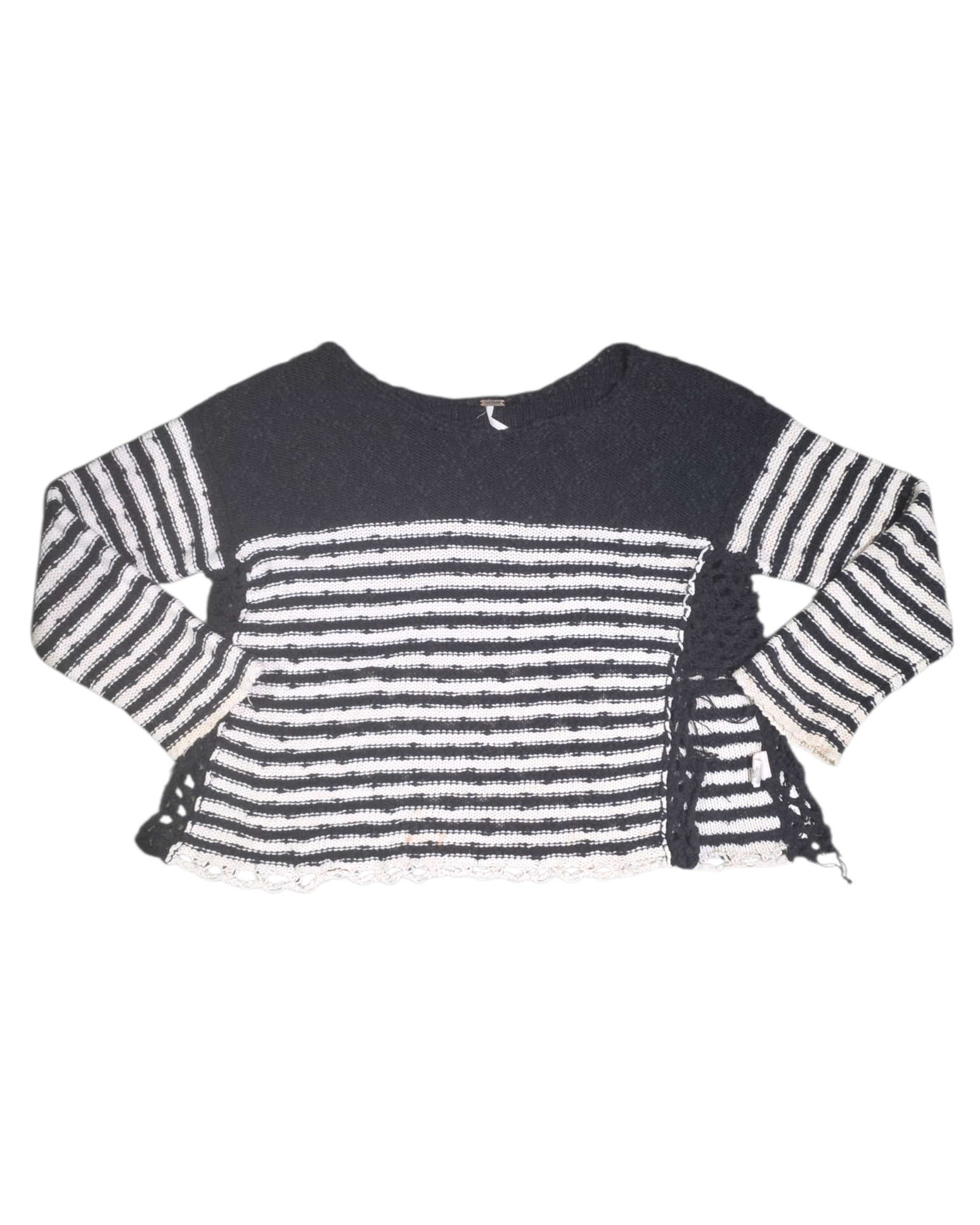 black white free people crochet stripe sweater, m