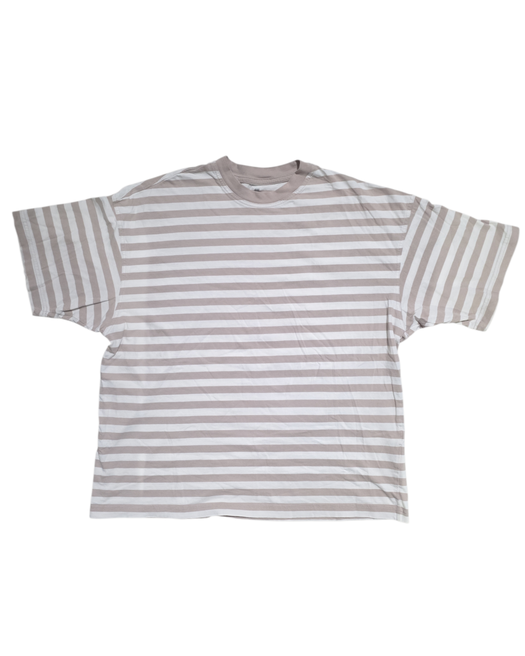 tan white h&m stripe top, m
