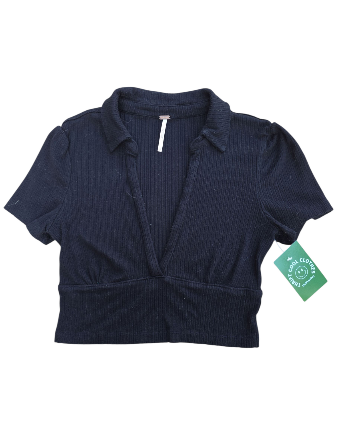 black free people v neck collar top, s