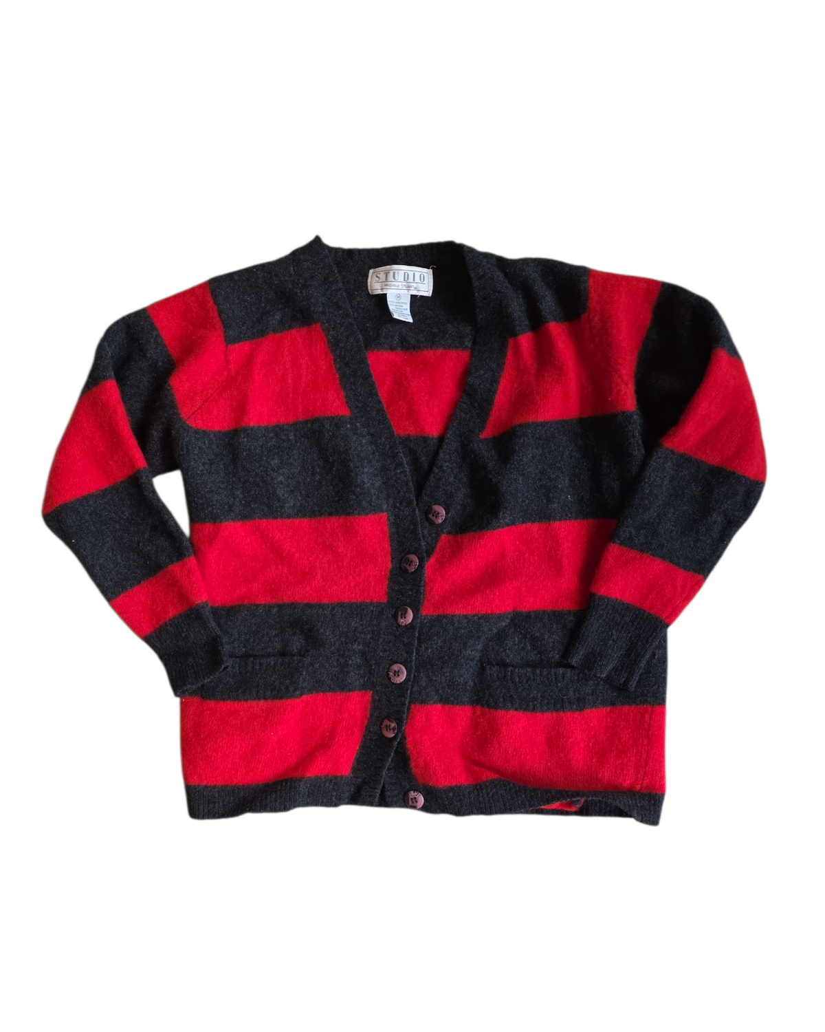 black red studio lambs wool stripe cardigan, m
