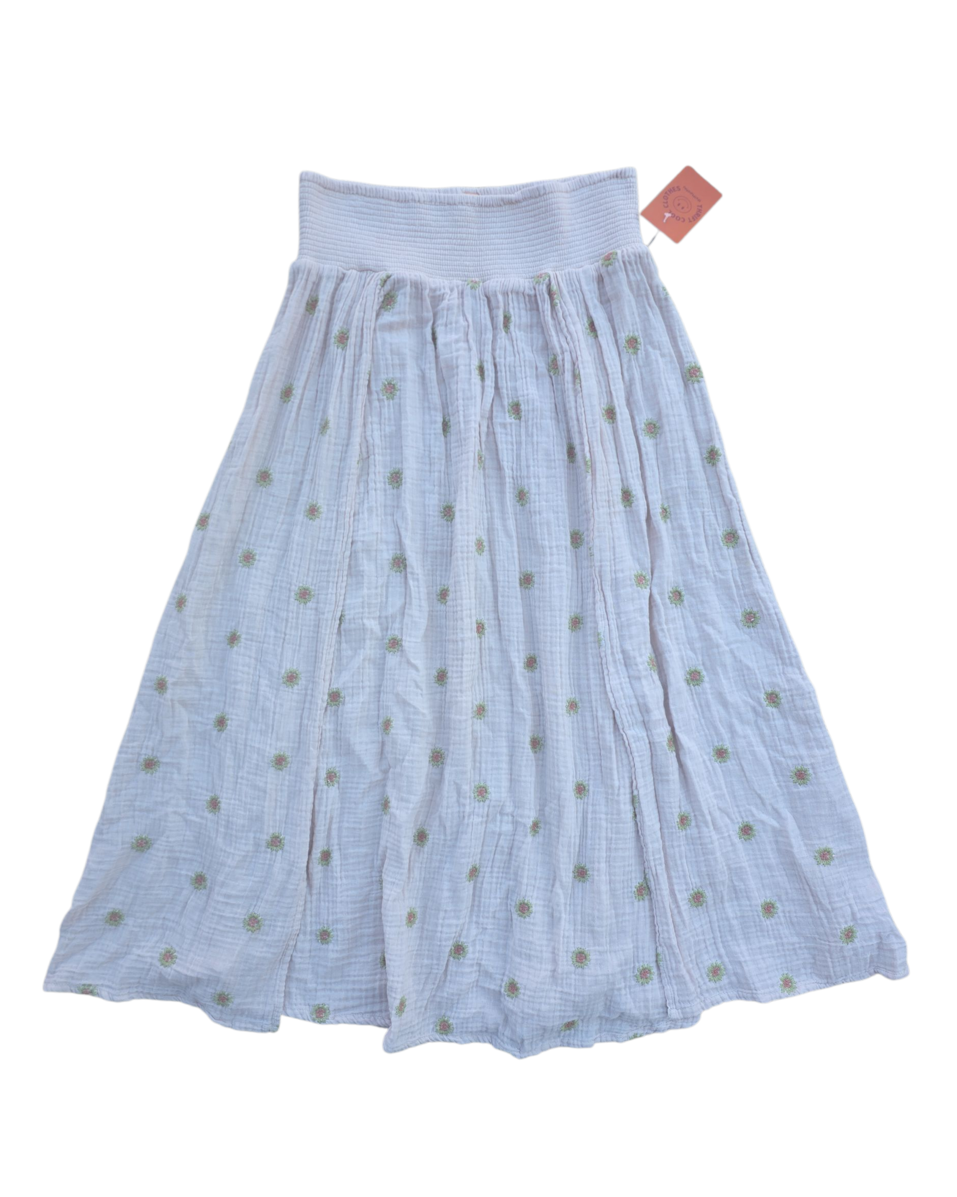 mauve green free people gauzy embroider skirt w slit, m