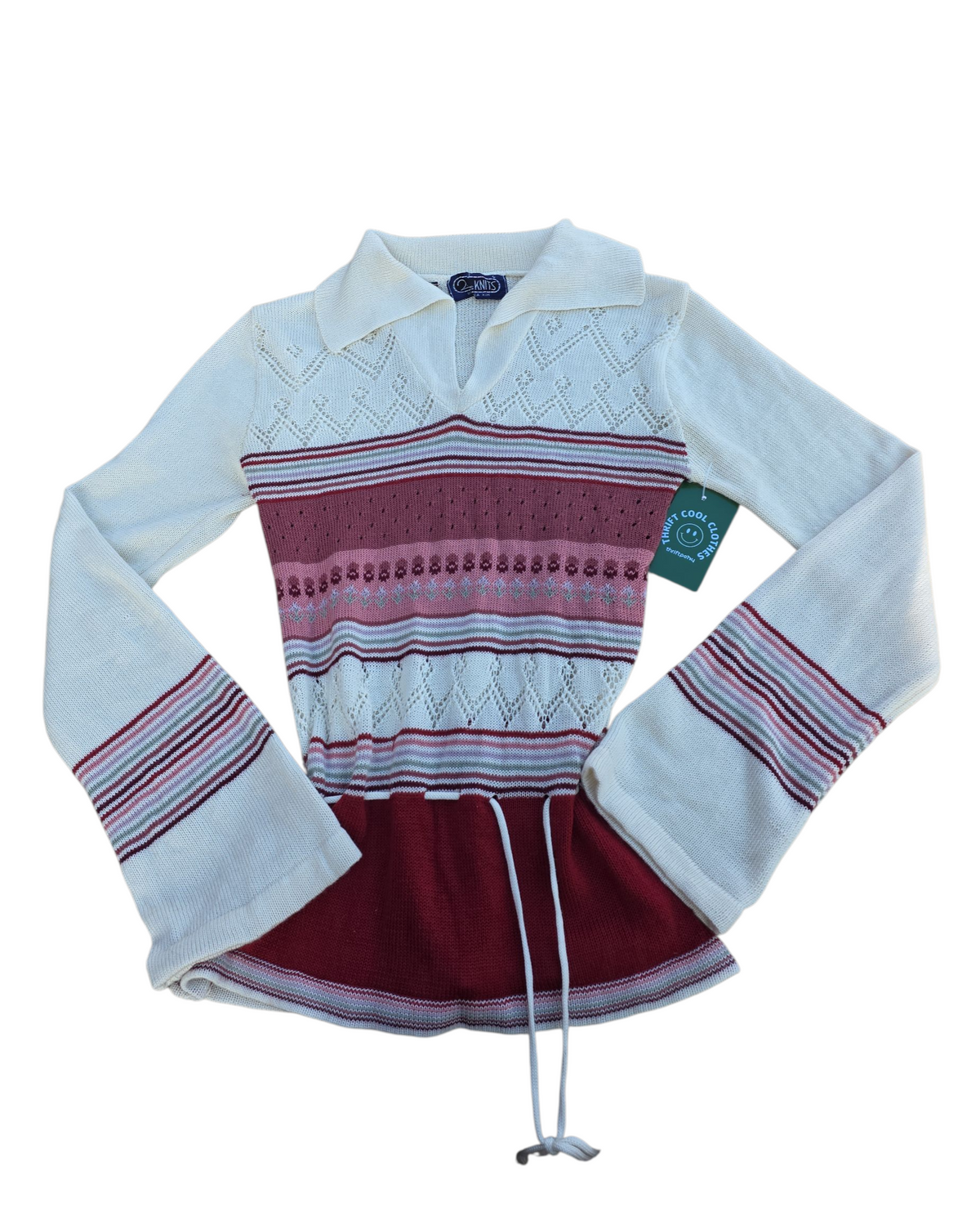 cream maroon 20 ans knits striped knit sweater, M