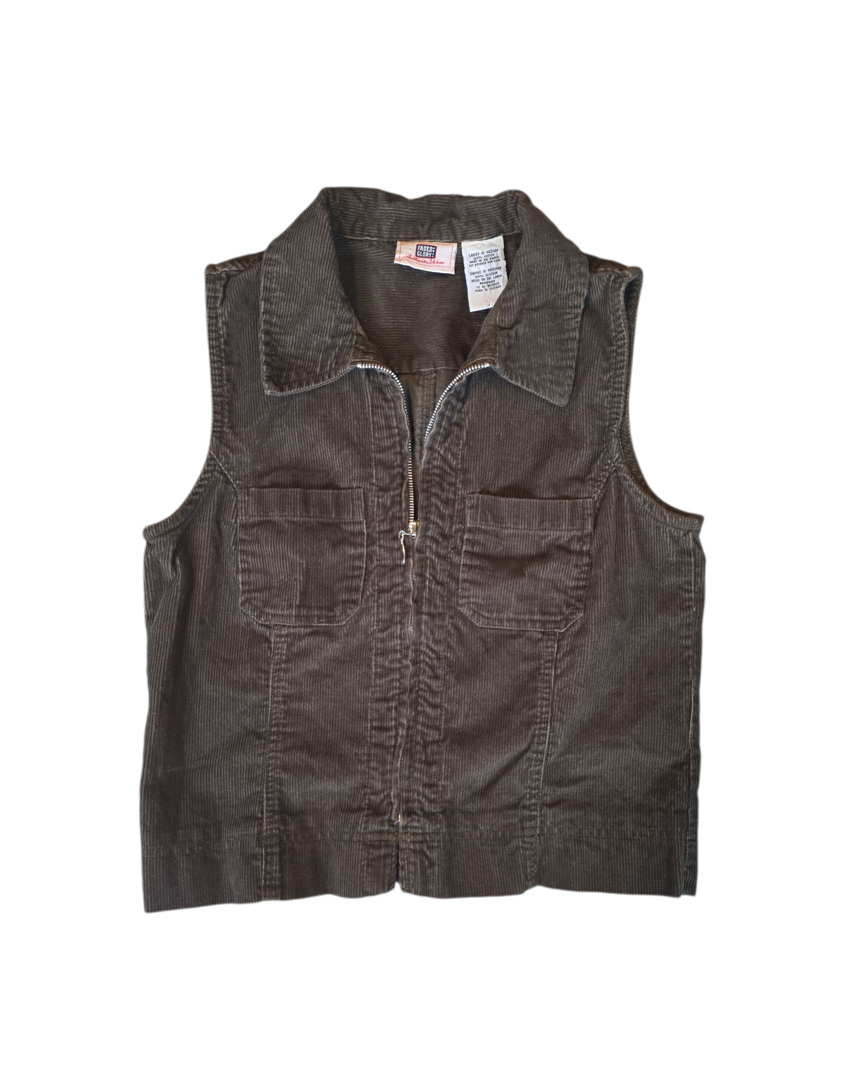 army green faded glory cord zip up vest, M