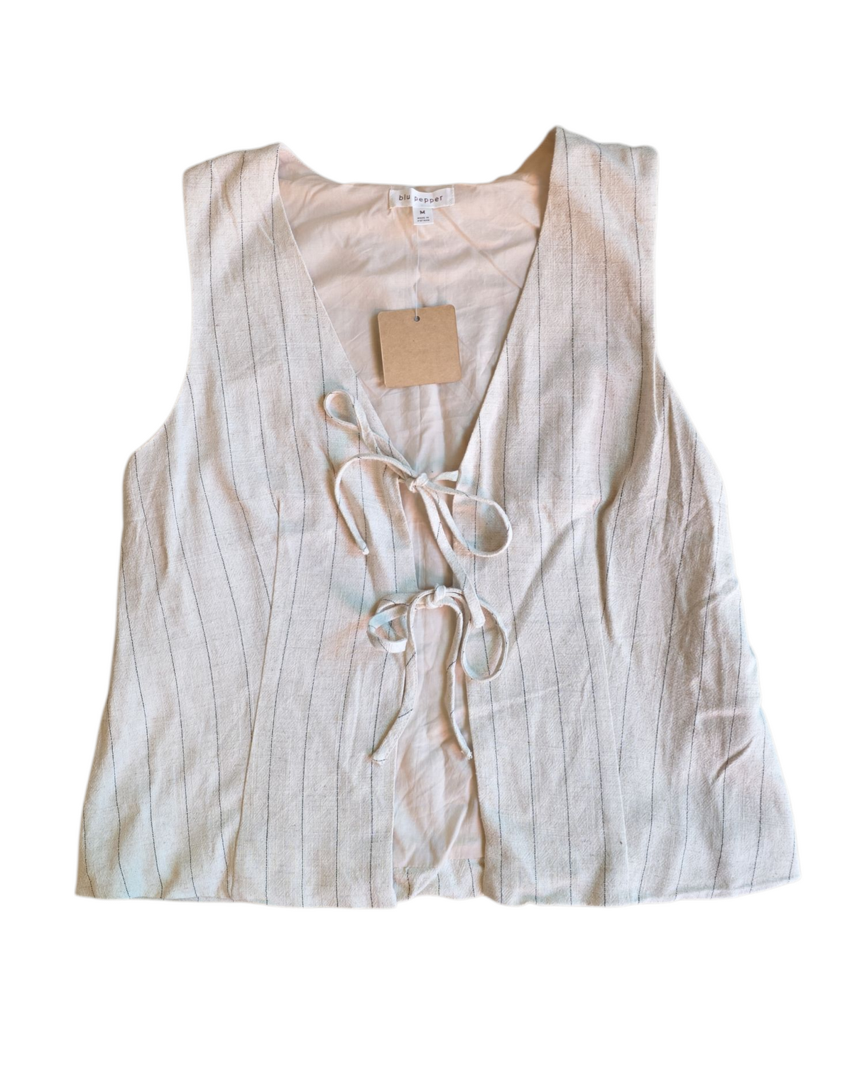 beige blu pepper stripped tie vest, M