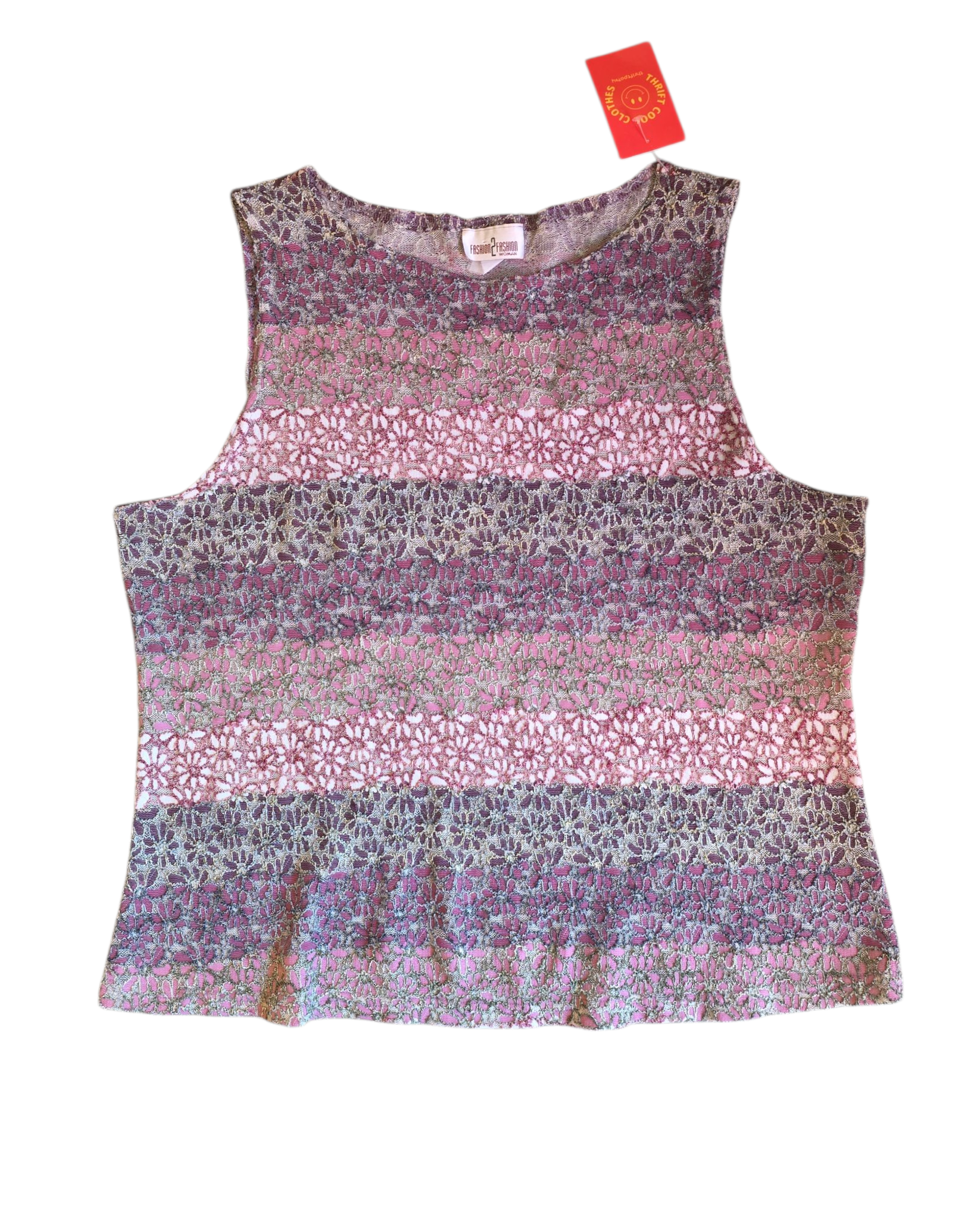 pink grey fashion 2 fashion floral embroiderd vtg tank, 1X