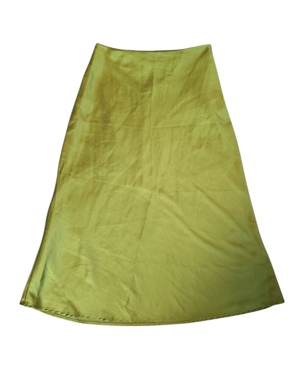 green shein plain satin midi skirt