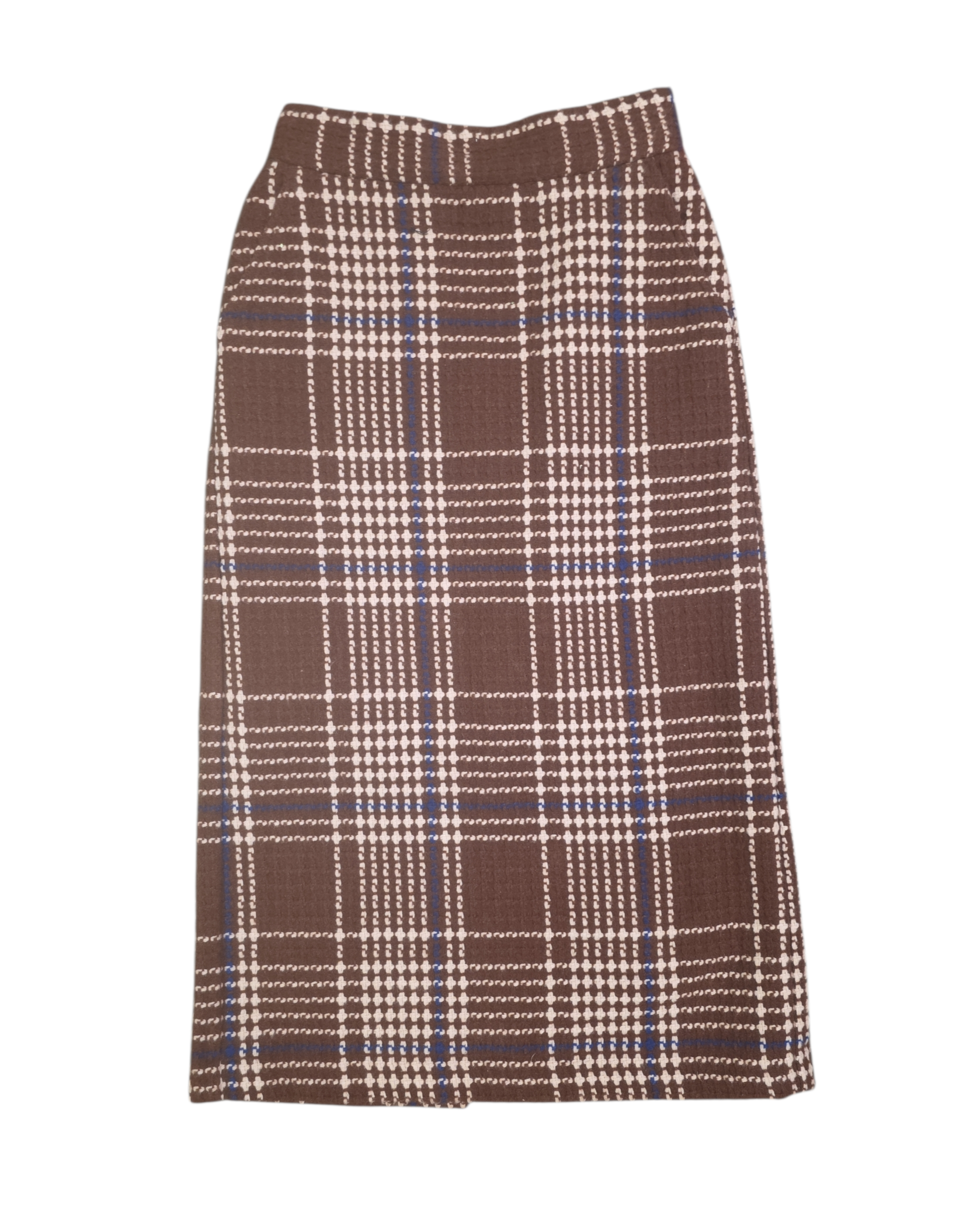 brown knit plaid maxi skirt, m