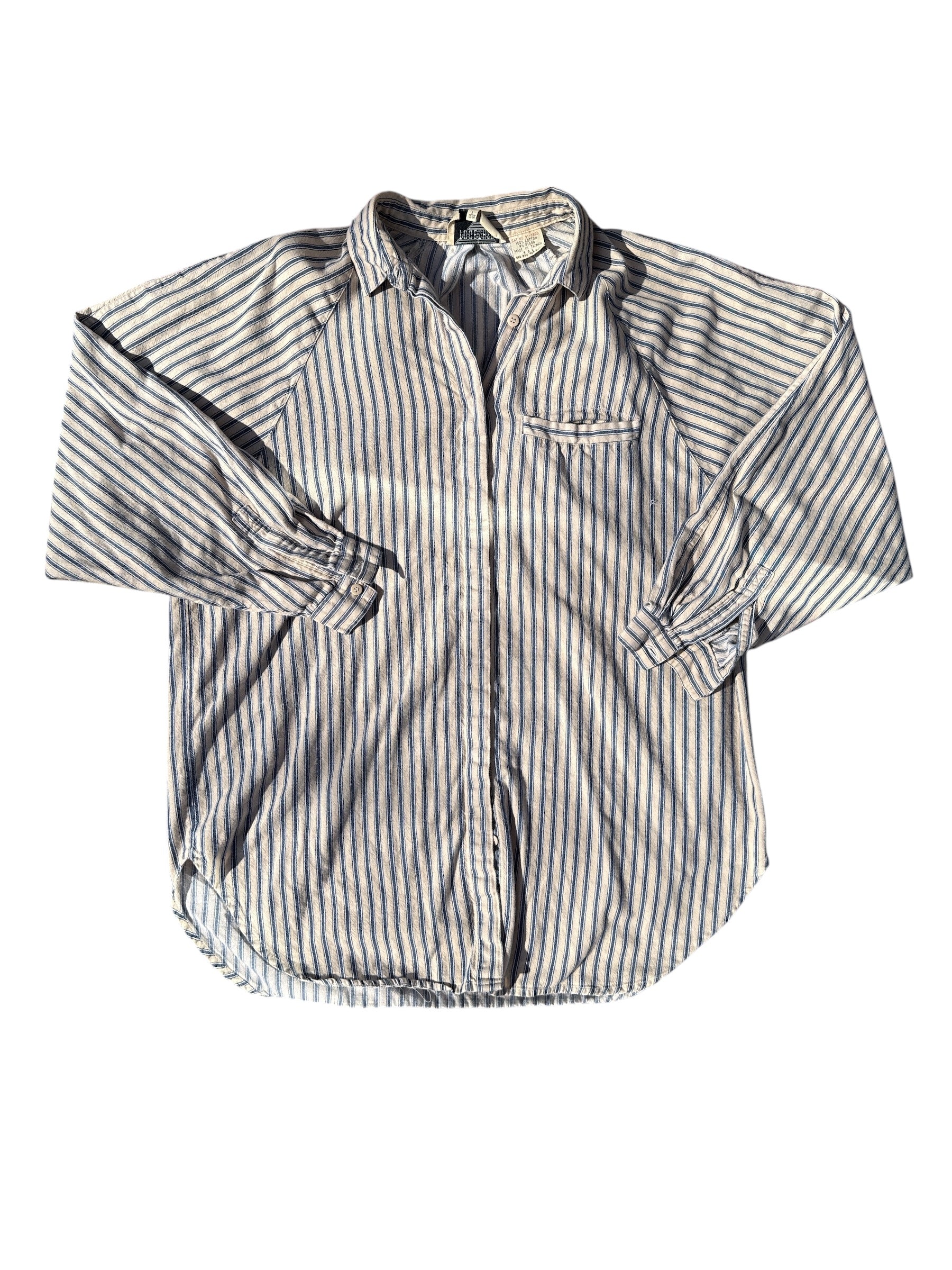 Tan blue Together Vtg stripe button down, L