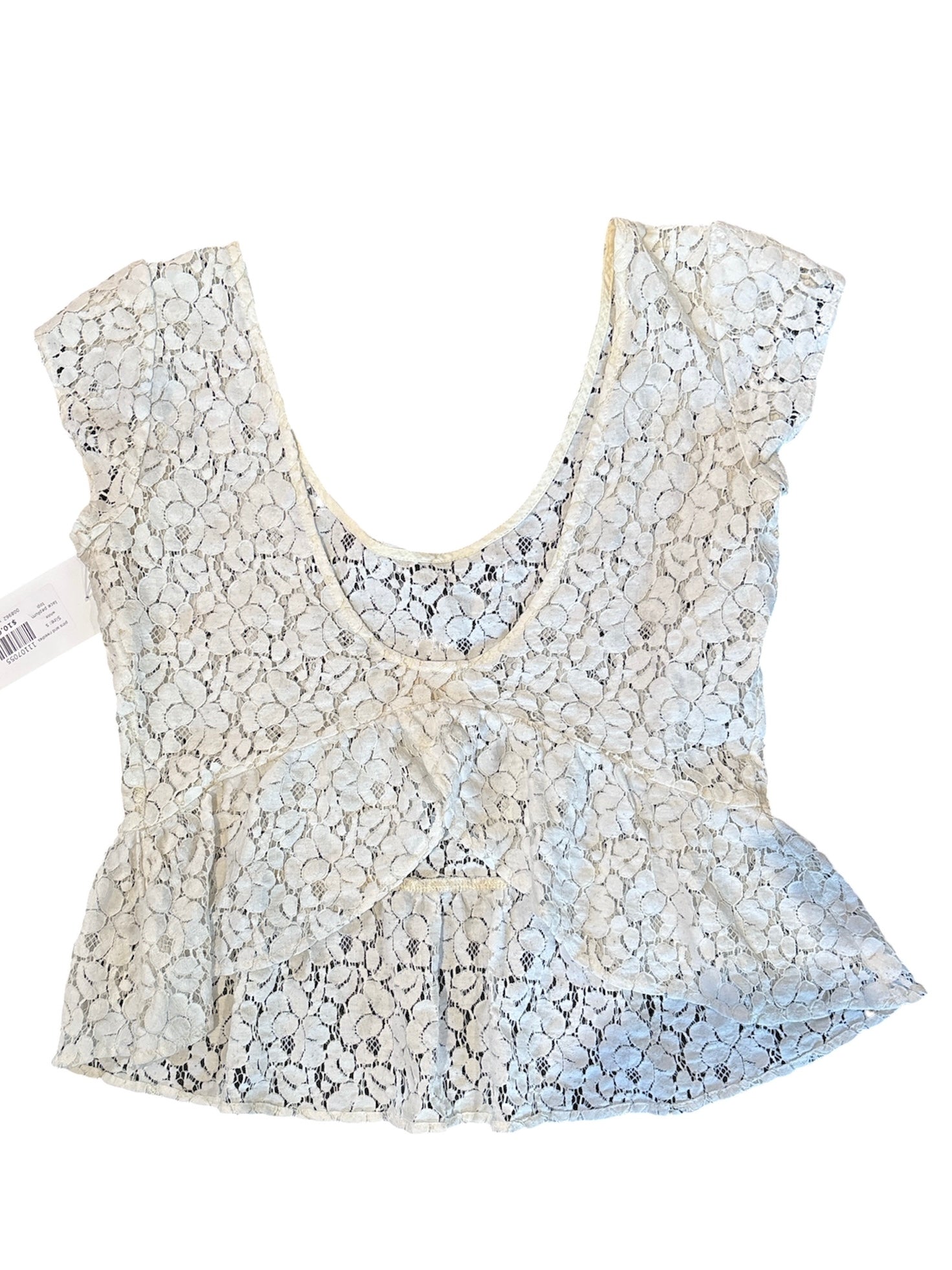 white pins and needles lace peplum top, s