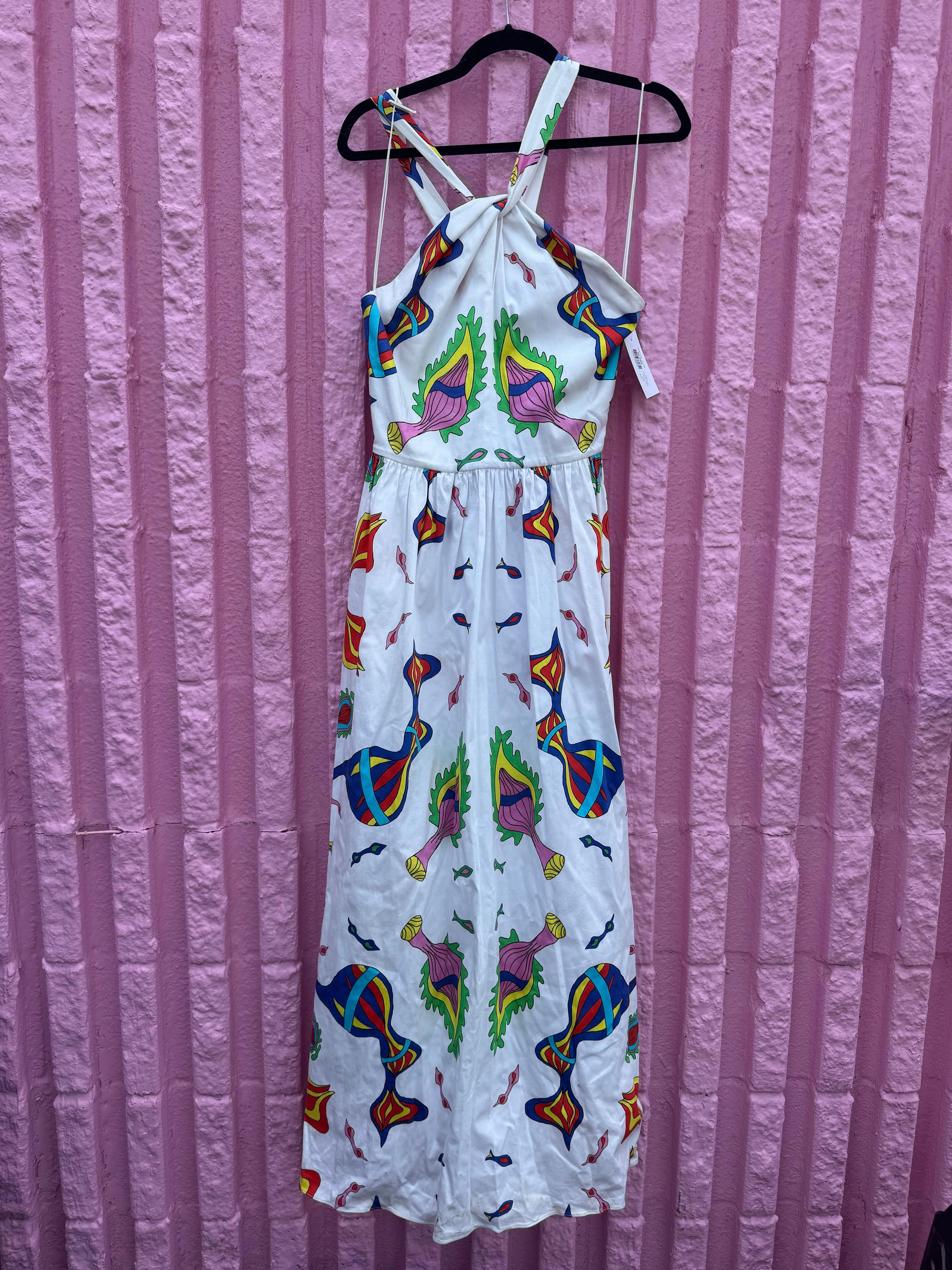 white blue pink yellow novis abstract tank maxi, size 8