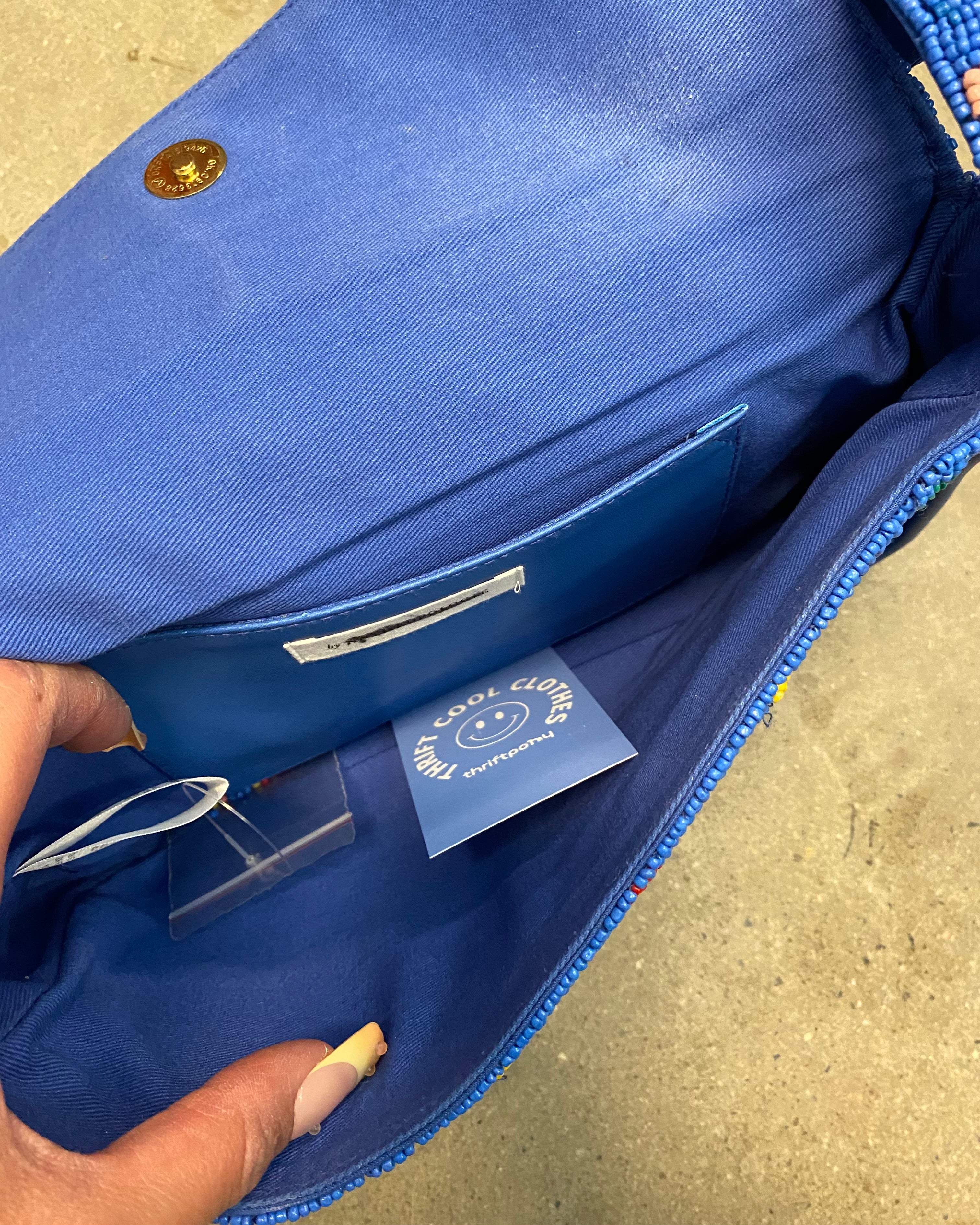 blue Anthropologie floral beaded purse