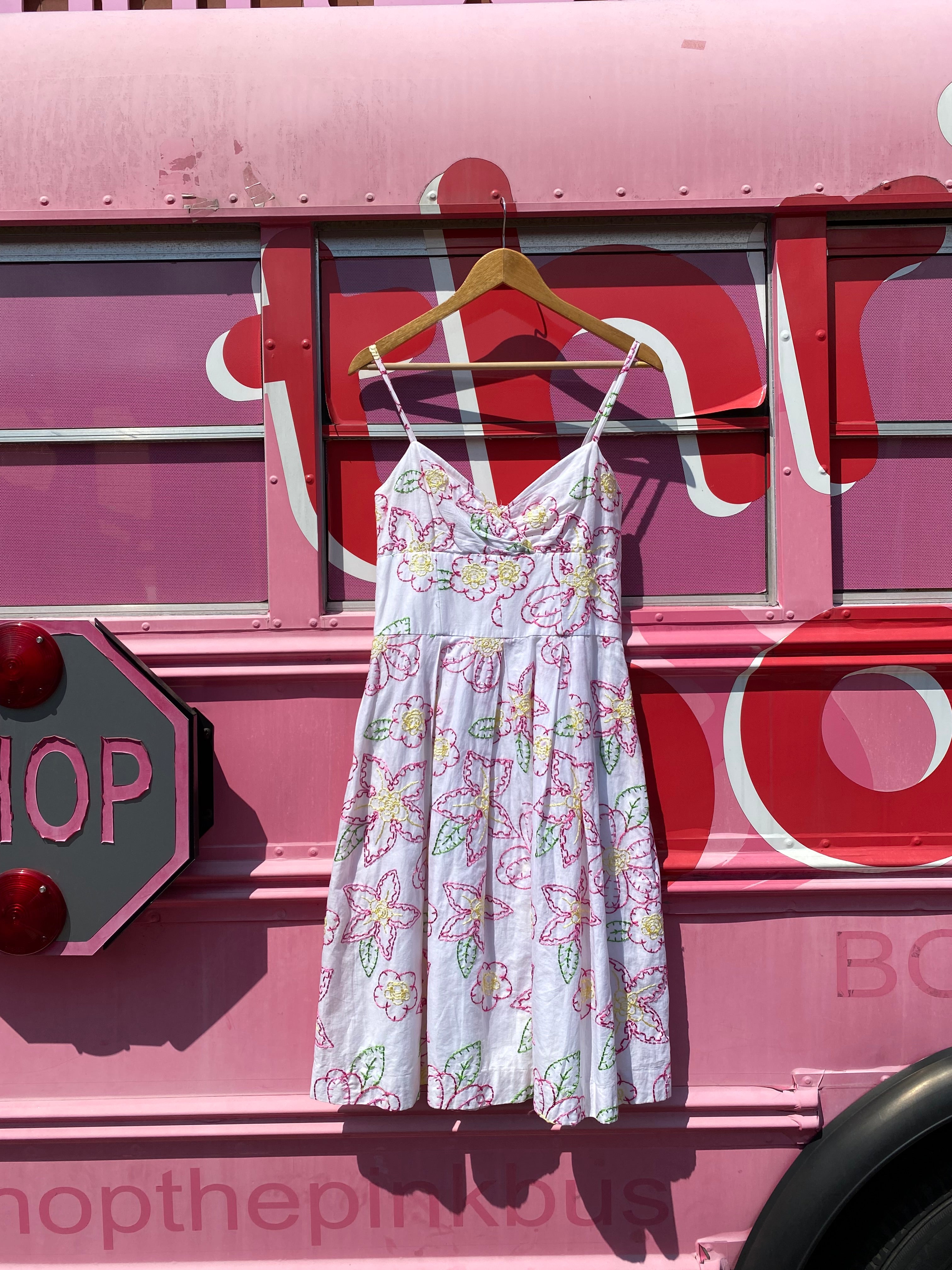 White Pink Lilly Pulitzer Embroidered flower tank dress, 8