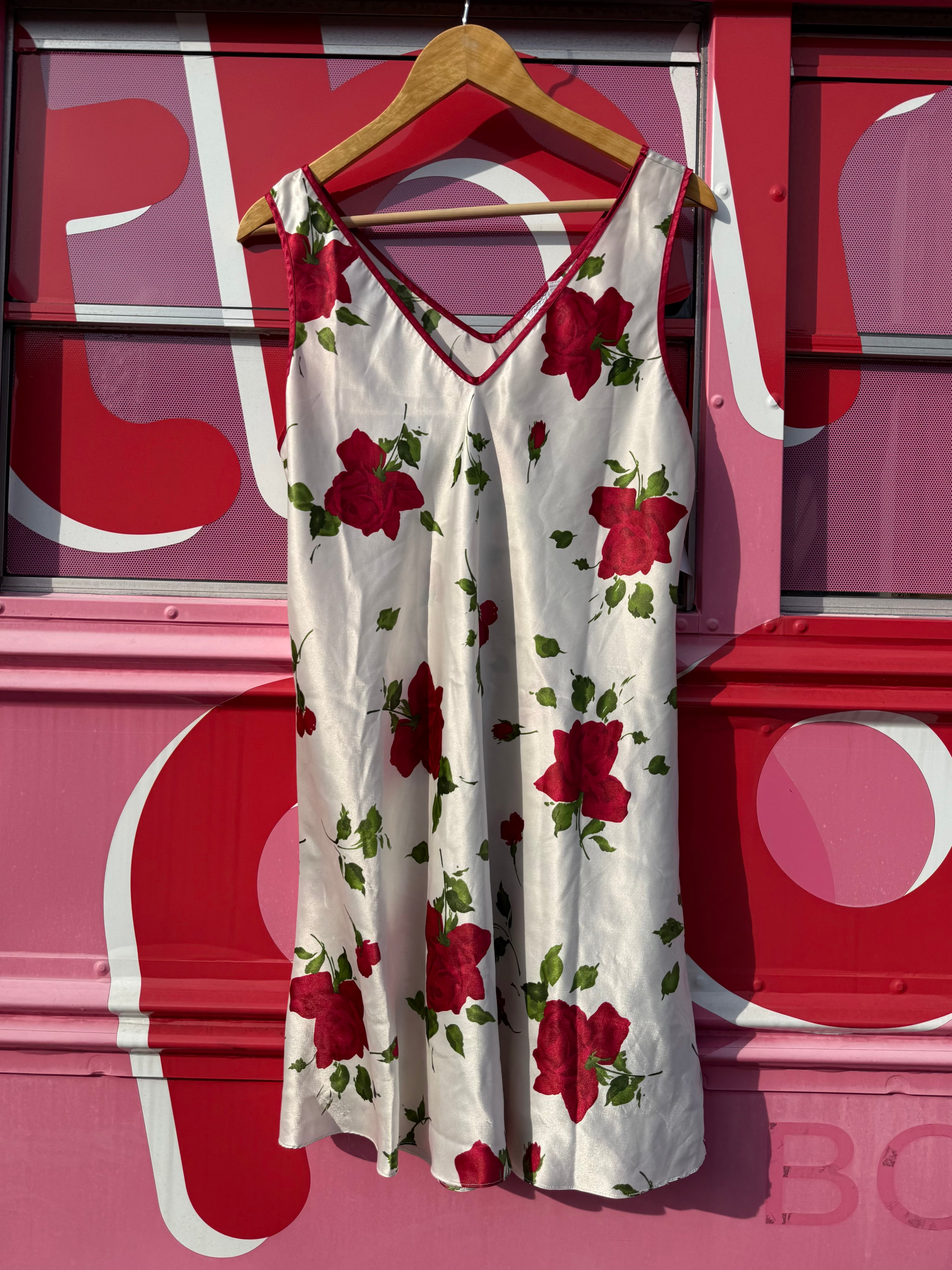 white red miss elaine vtg rose slip dress, L