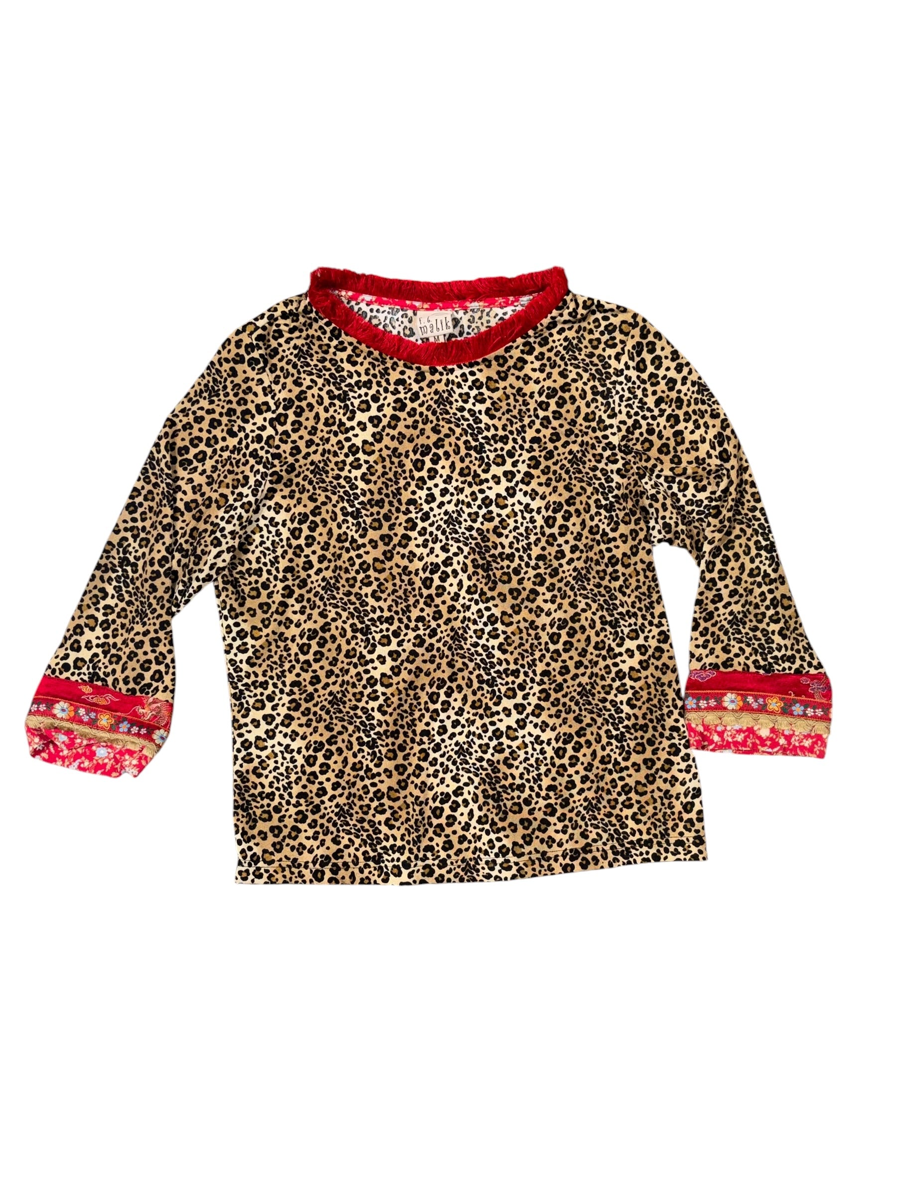 red black brown f.l malik leopard fringe lined ls, m