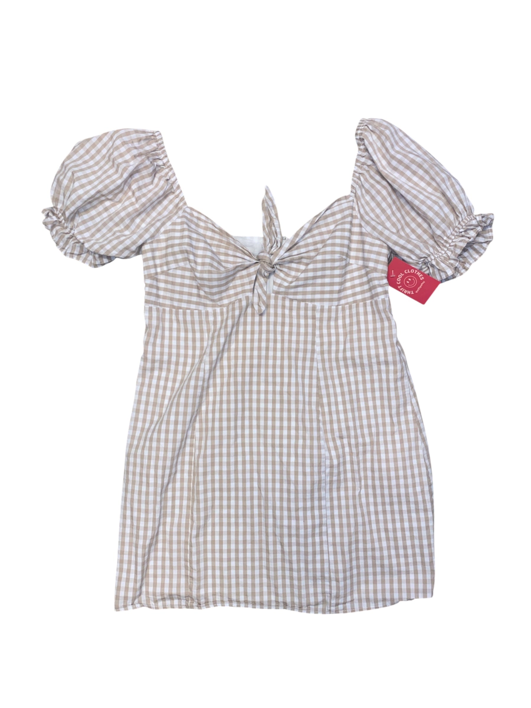 white tan urban outfitters off the shoulder gingham dress, XL