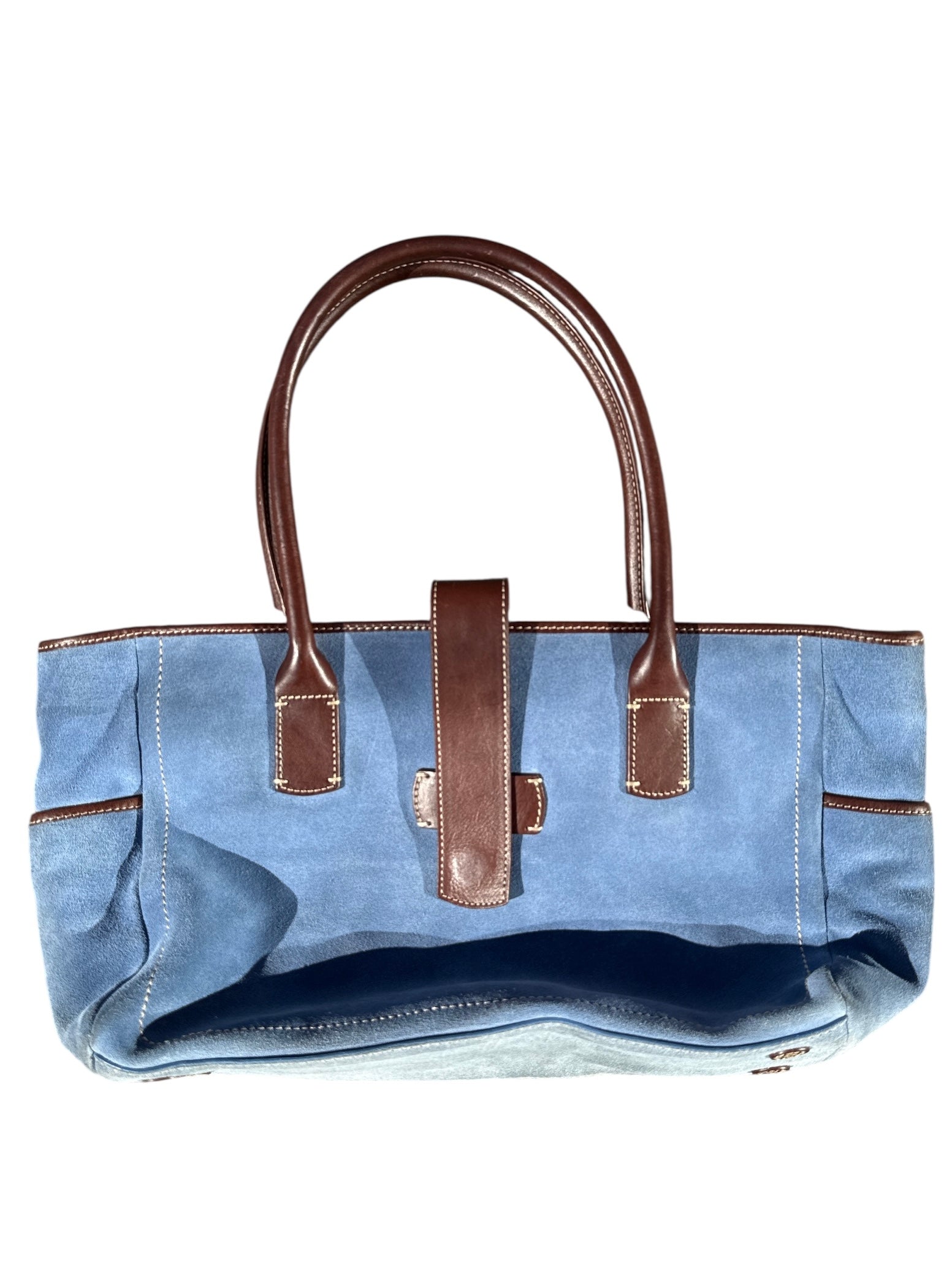 blue brown lands end suede handbag