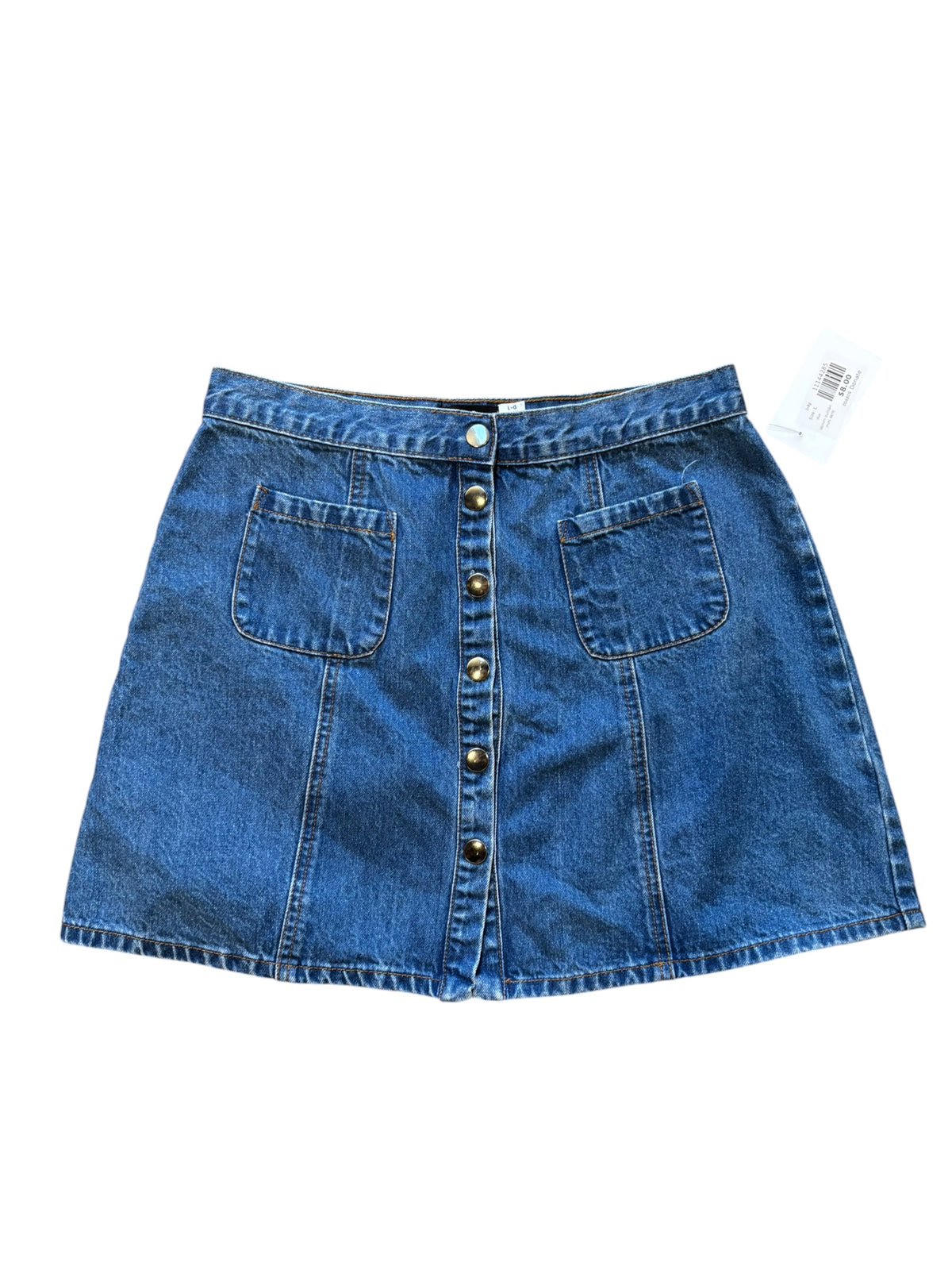 blue bdg denim button mini skrit, L