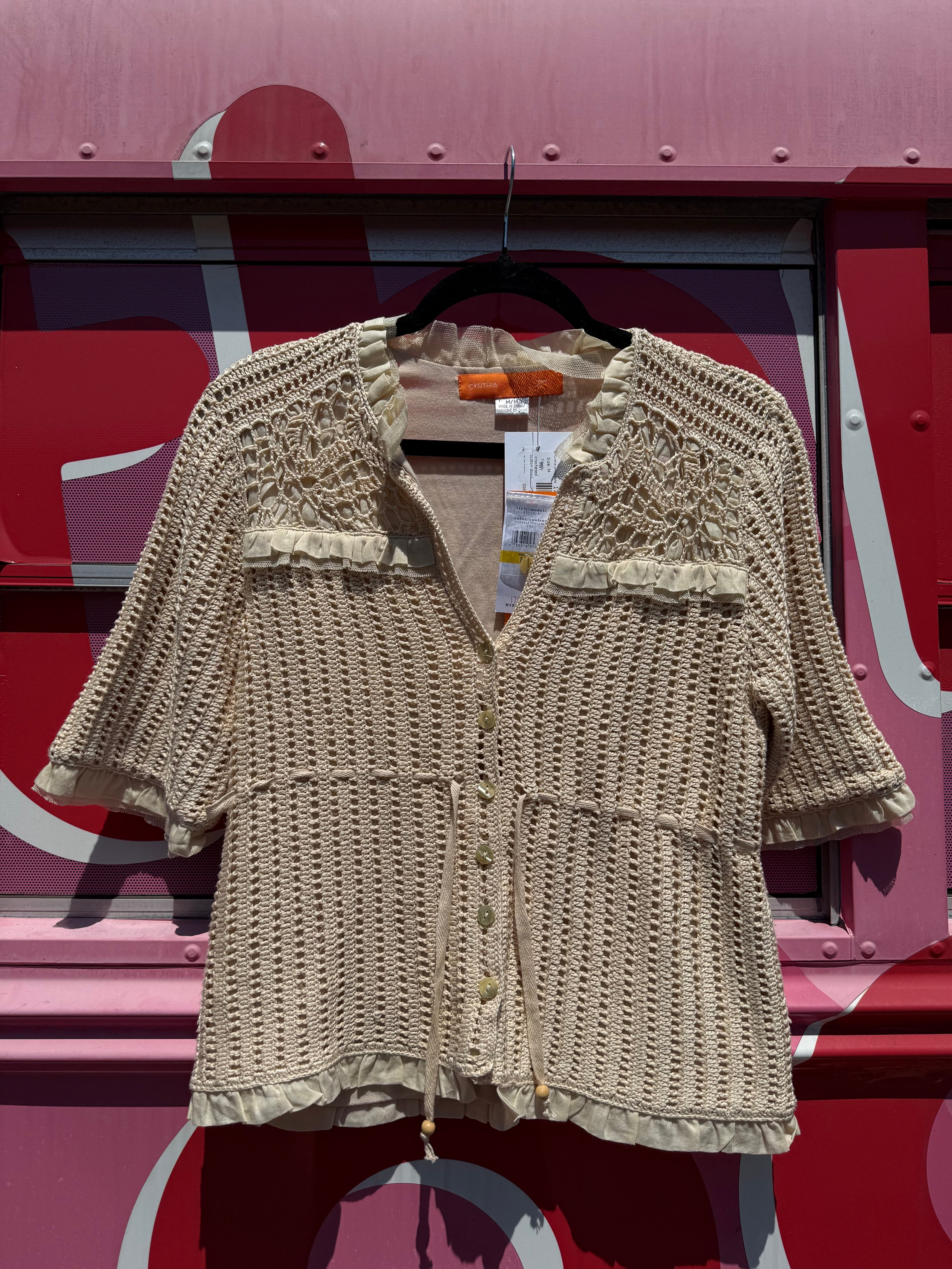 Cream Cynthia cynthia steffe NWT crocheted button down short sleeve, M