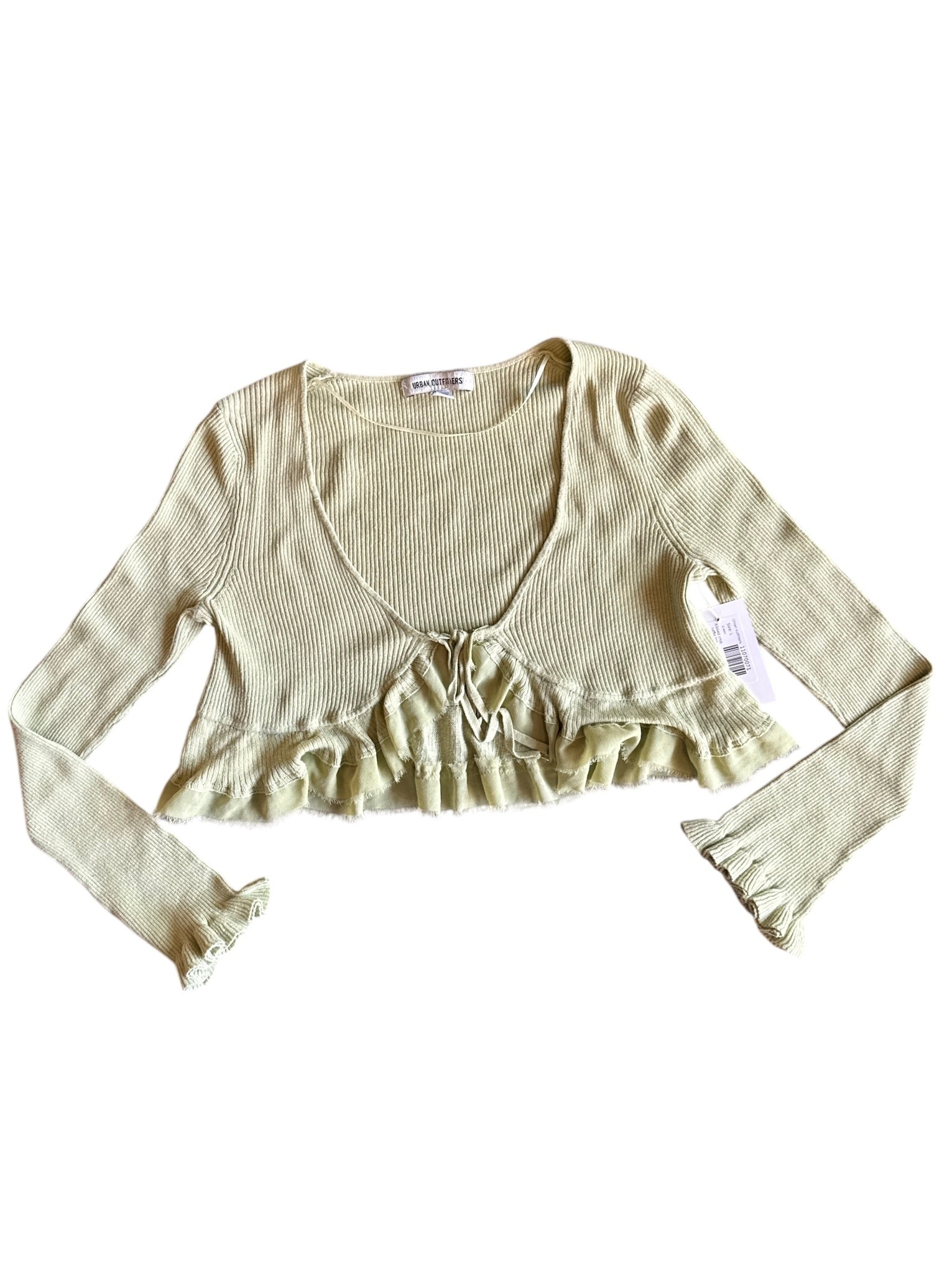 Green Urban outfitters Ribbed crop ruffle top, L