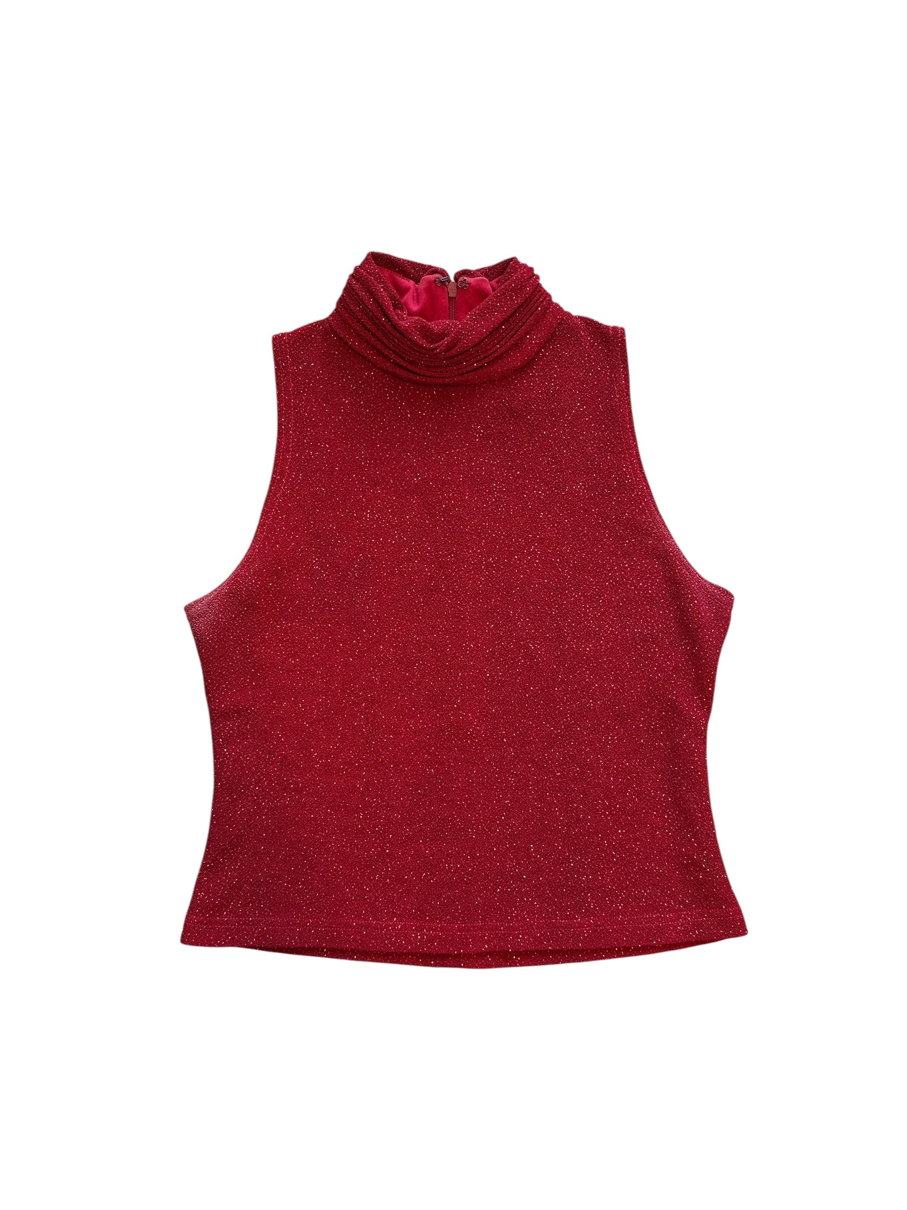 red jeffrey & dara vtg sparkly tank w layered neckline, 10P